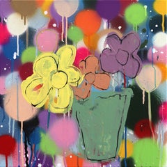 Raining Poppies - Colorful Original Floral Spray Paint Painting on Canvas