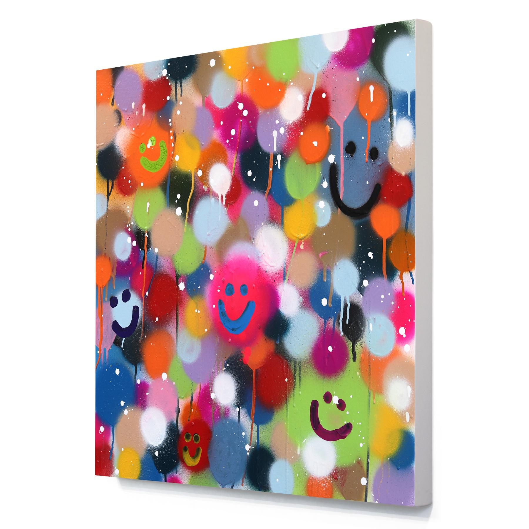 Smile, Be Happy - Colorful Original Love Graffiti Painting on Canvas For Sale 2