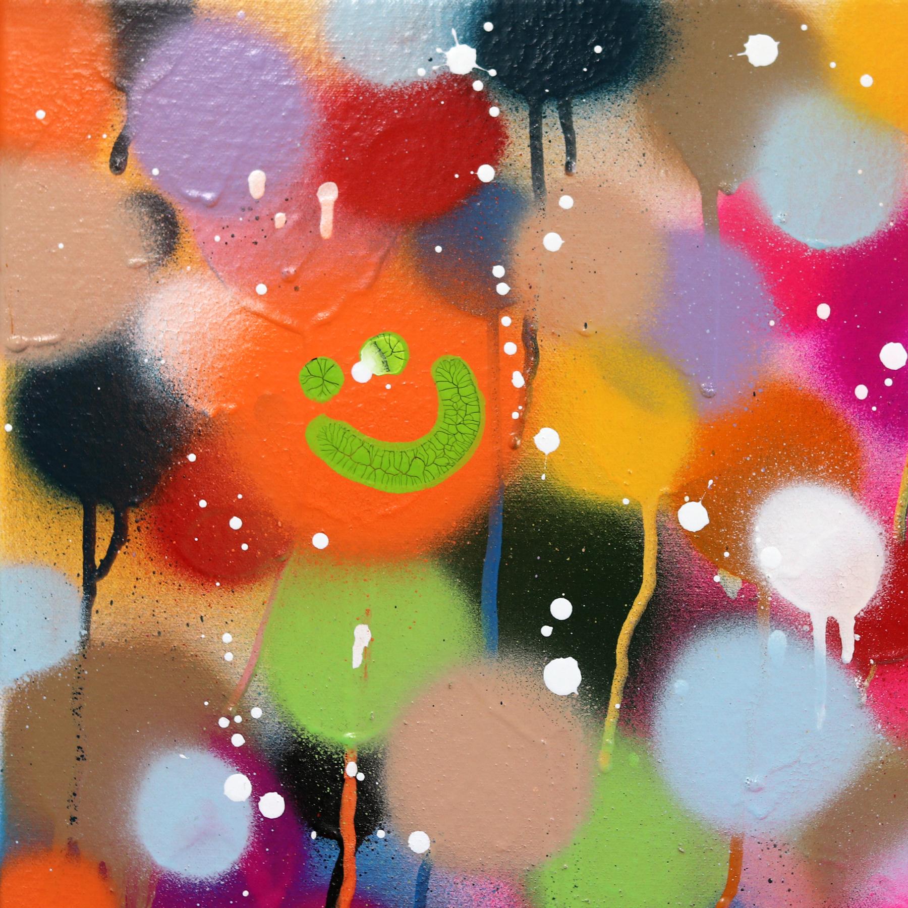 Smile, Be Happy - Colorful Original Love Graffiti Painting on Canvas For Sale 3