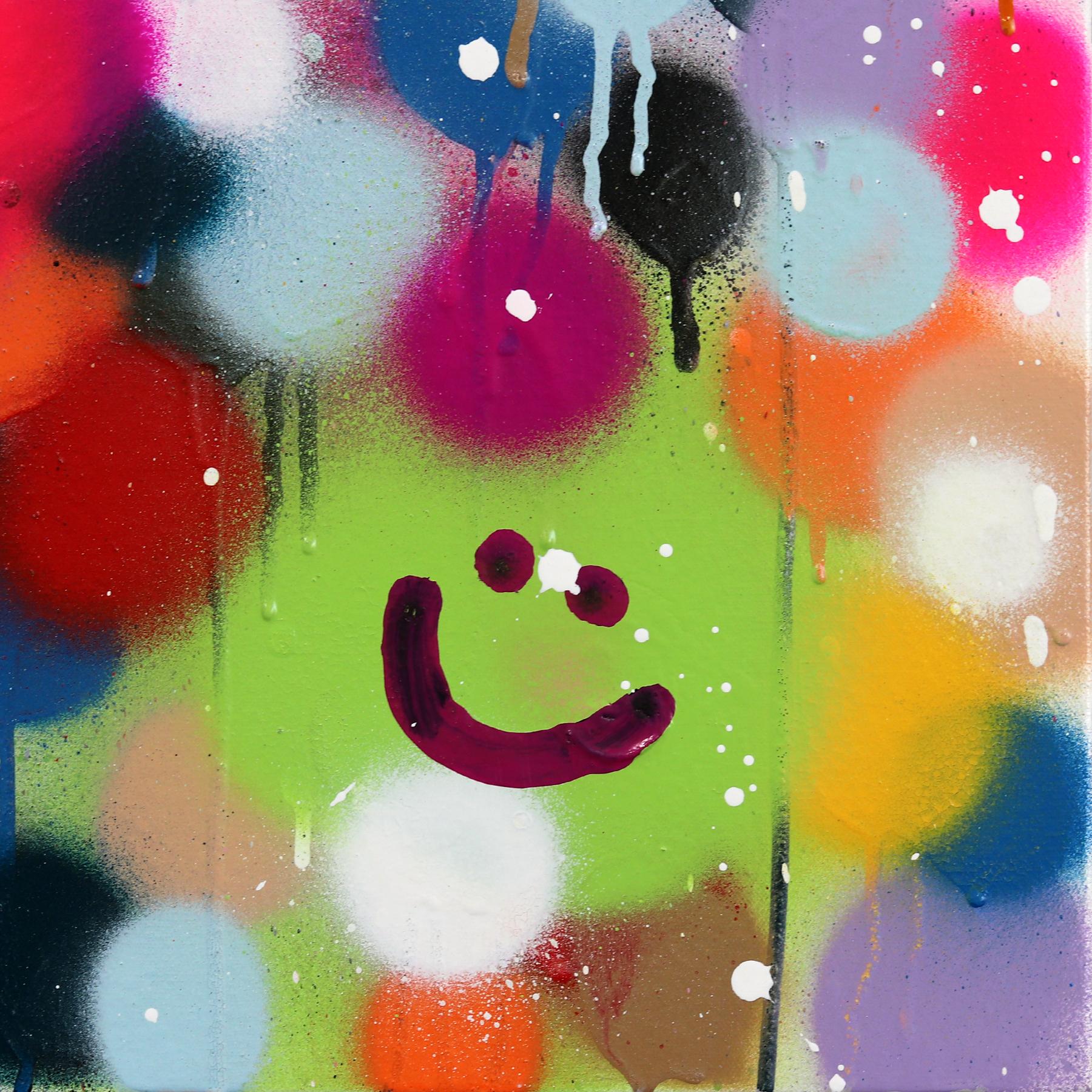 Smile, Be Happy - Colorful Original Love Graffiti Painting on Canvas For Sale 6