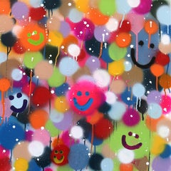 Smile, Be Happy - Peinture originale de graffitis sur toile colorée