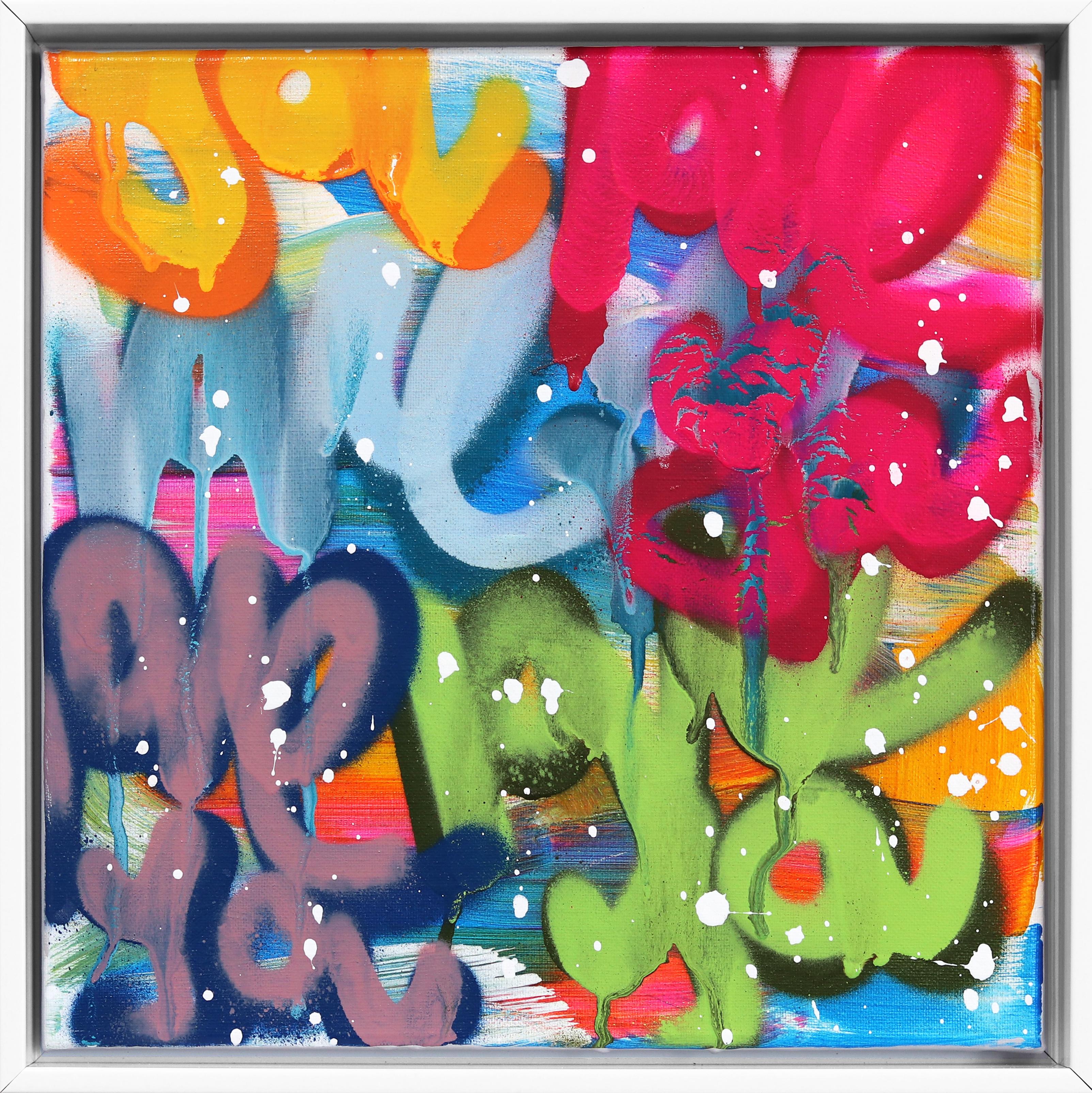 Street Love – gerahmtes, farbenfrohes Street Art-Gemälde – Mixed Media Art von Amber Goldhammer