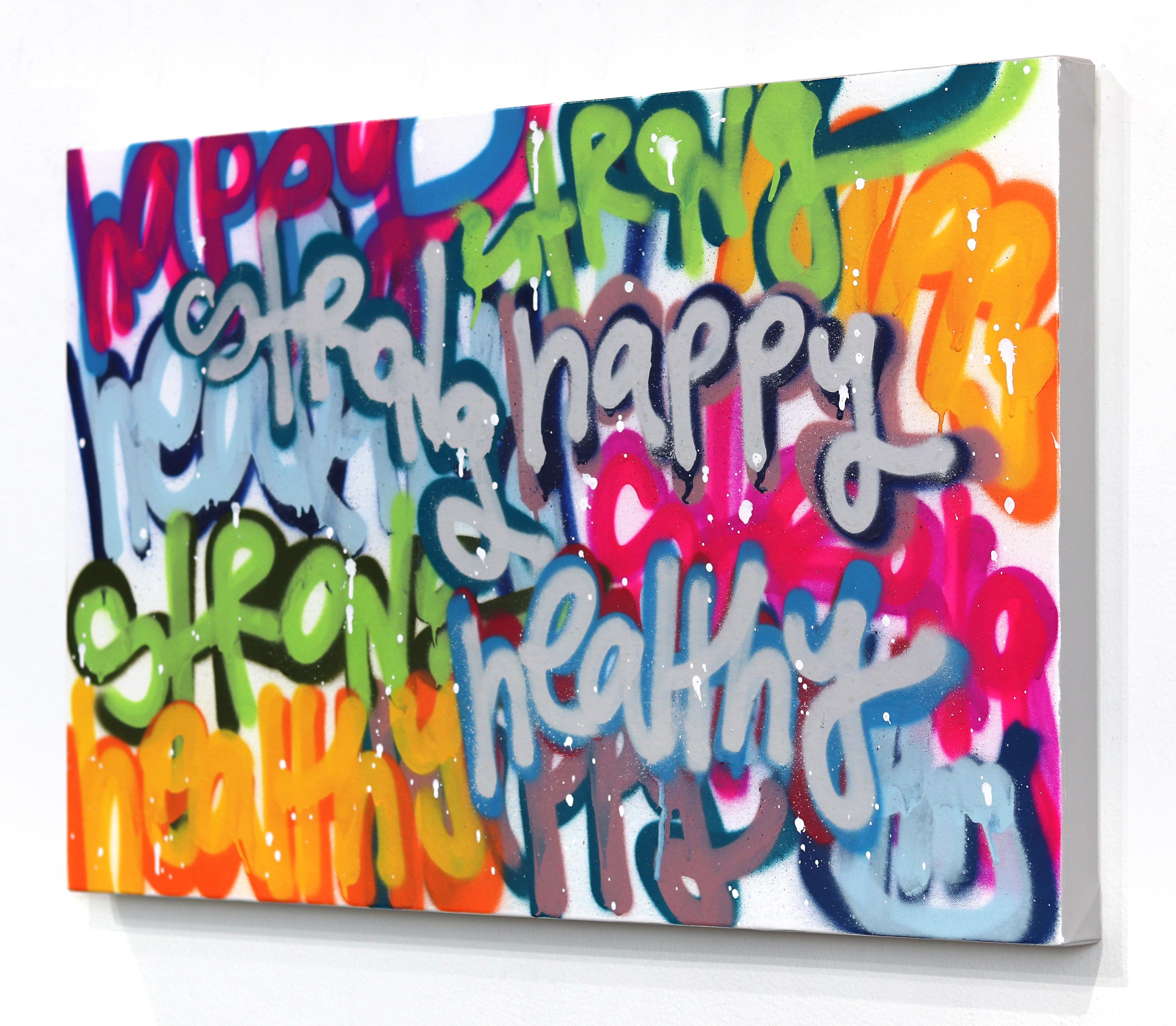 Strong, Happy, Healthy – Originales farbenfrohes Urban Love Pop Street Art-Gemälde im Angebot 1