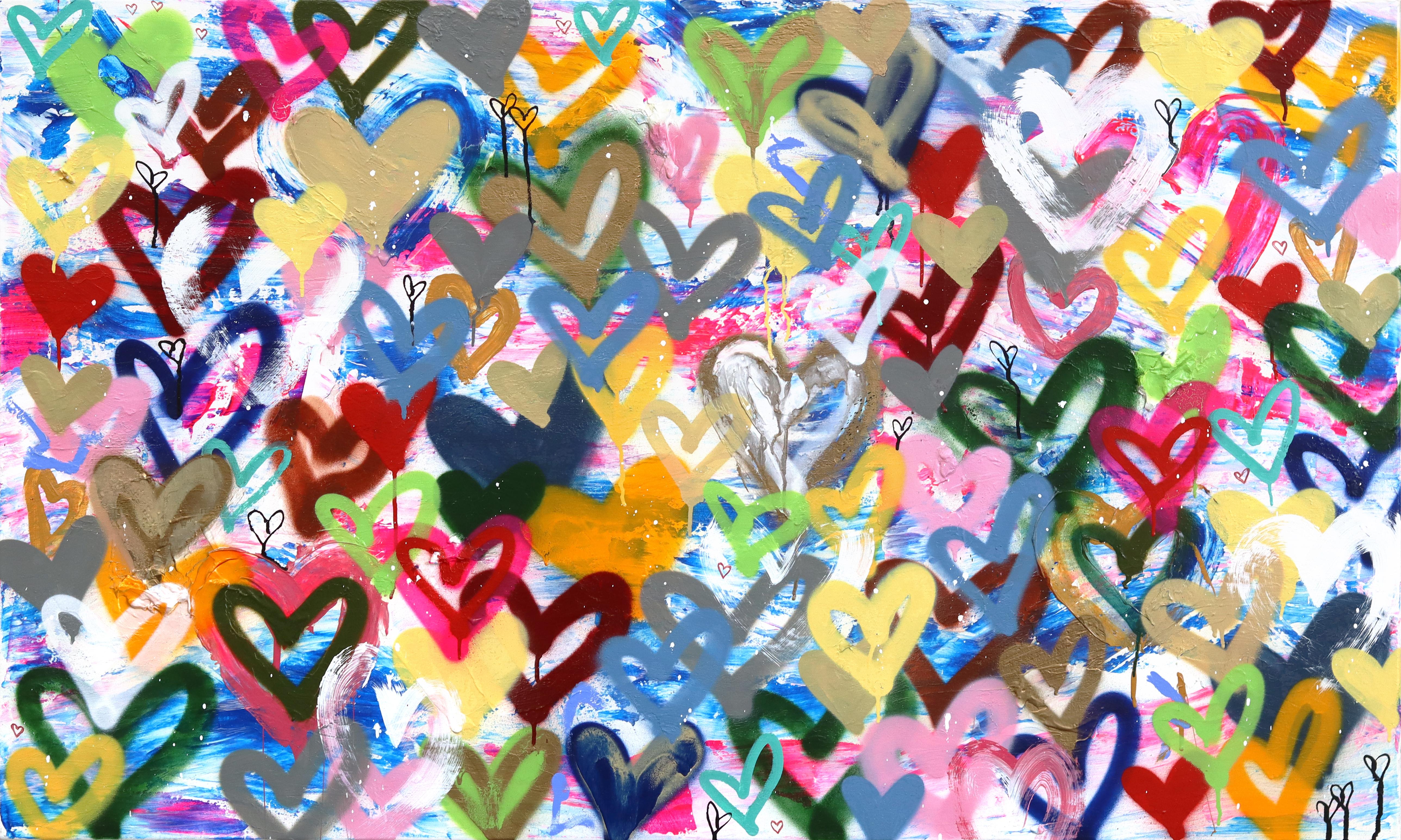 Abstract Painting di Amber Goldhammer - Raggio di sole in una giornata nuvolosa - Opera d'arte astratta e colorata in tecnica mista ispirata ai graffiti