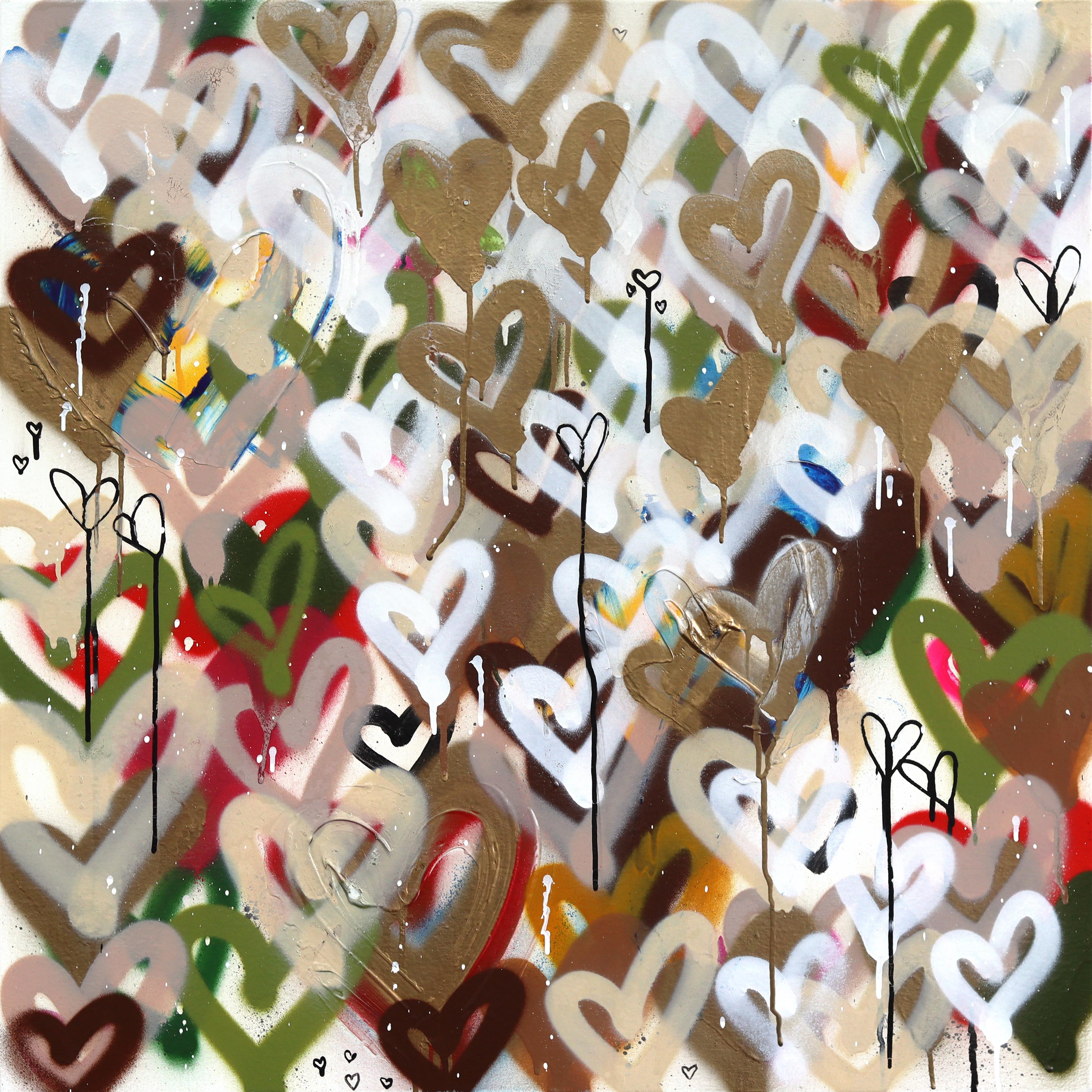 Amber Goldhammer Abstract Painting – Der Goldene Garten - Abstraktes Graffiti inspiriertes Gemischtes Medienkunstwerk auf Leinwand