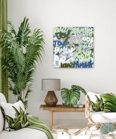 We Stick Together - Original Azul Gris Verde Familia Amor Alegría Graffiti sobre lienzo