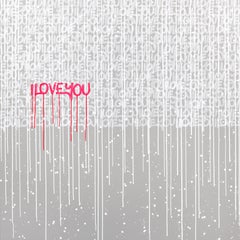 When She Smiles - Large White Grey Graffiti Inspired Painting with Pink Accent