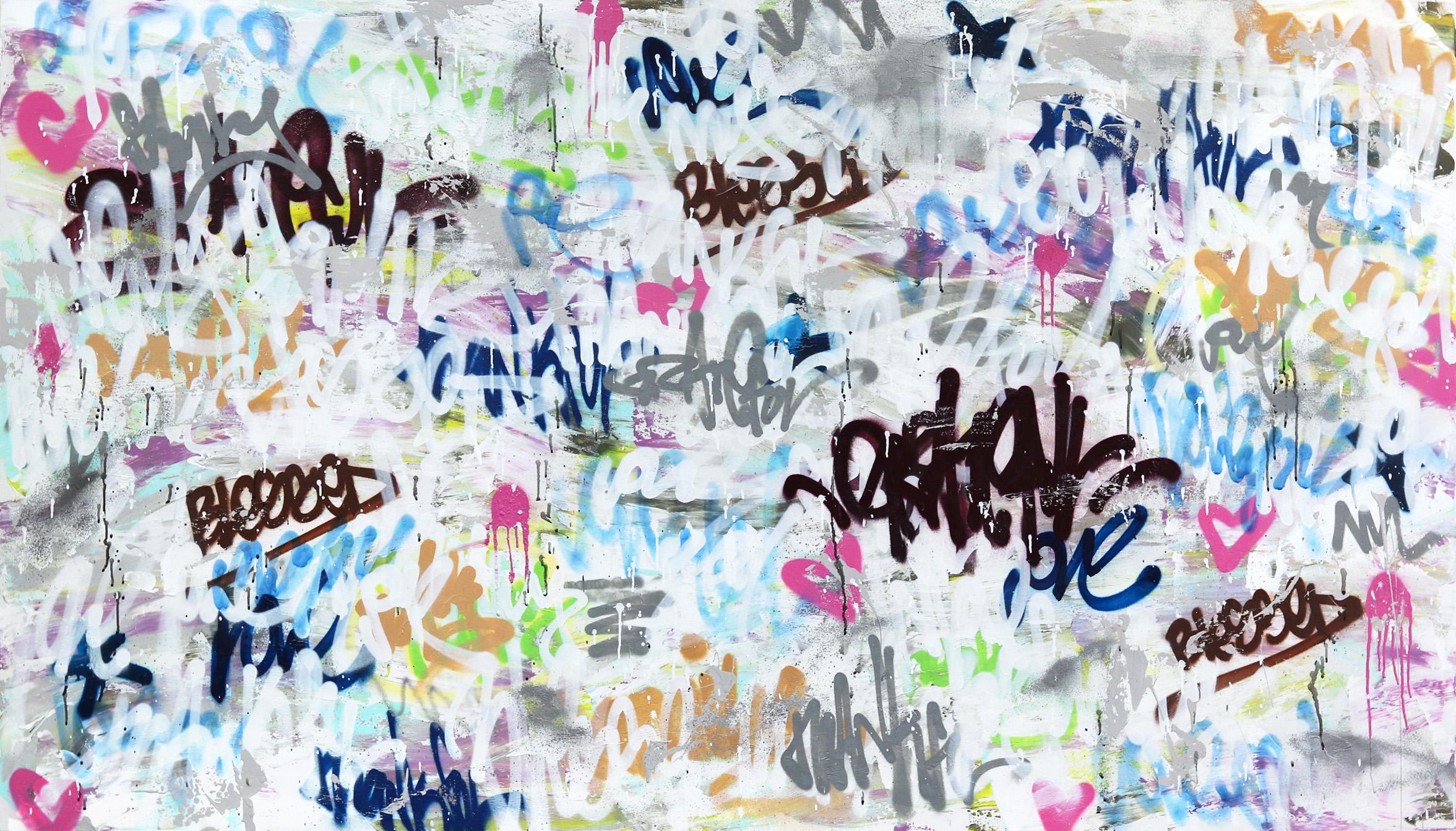 Wild Gänseblümchen – Großes Original Graffiti-Kunstwerk, geschichtet – Mixed Media Art von Amber Goldhammer