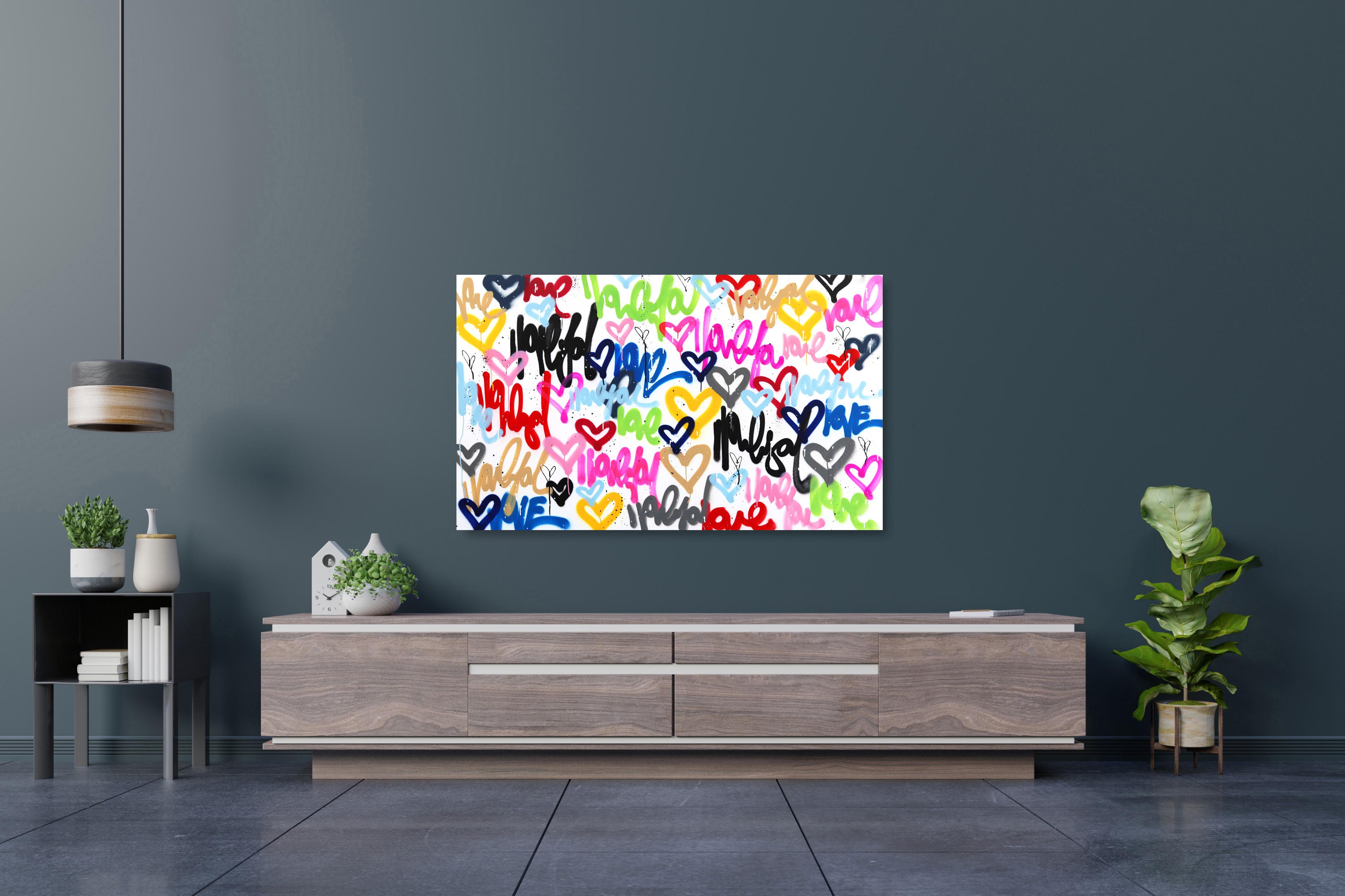 You Can See Her Smile From Outerspace - Large Colorful Love Hearts Painting For Sale 1