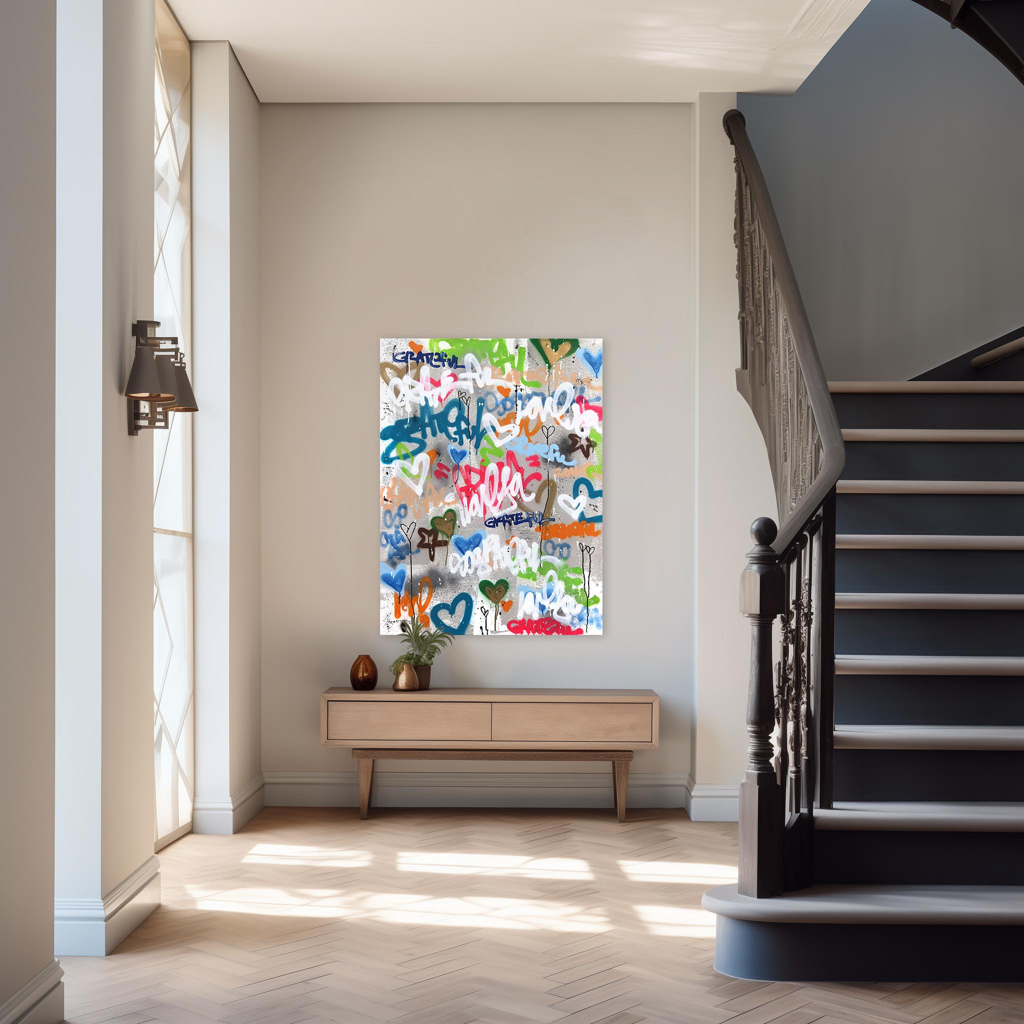 A Day at the Pier - Peinture Pop Art abstraite texturée colorée de graffitis expressifs - Contemporain Mixed Media Art par Amber Goldhammer