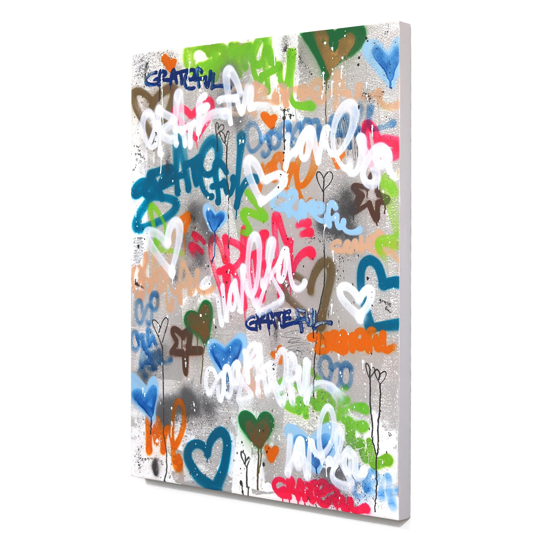 A Day at the Pier - Peinture Pop Art abstraite texturée colorée de graffitis expressifs en vente 1