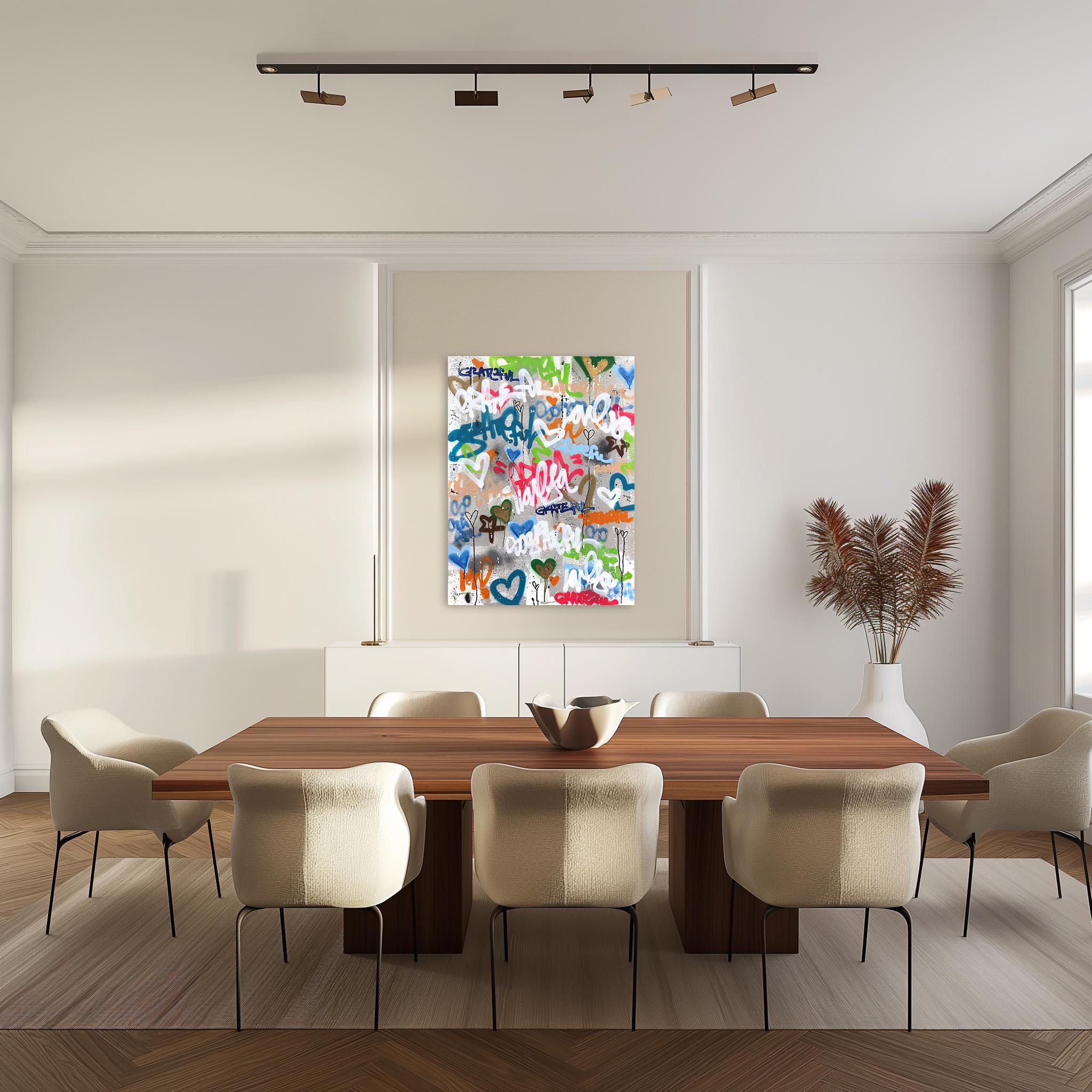A Day at the Pier - Peinture Pop Art abstraite texturée colorée de graffitis expressifs en vente 3