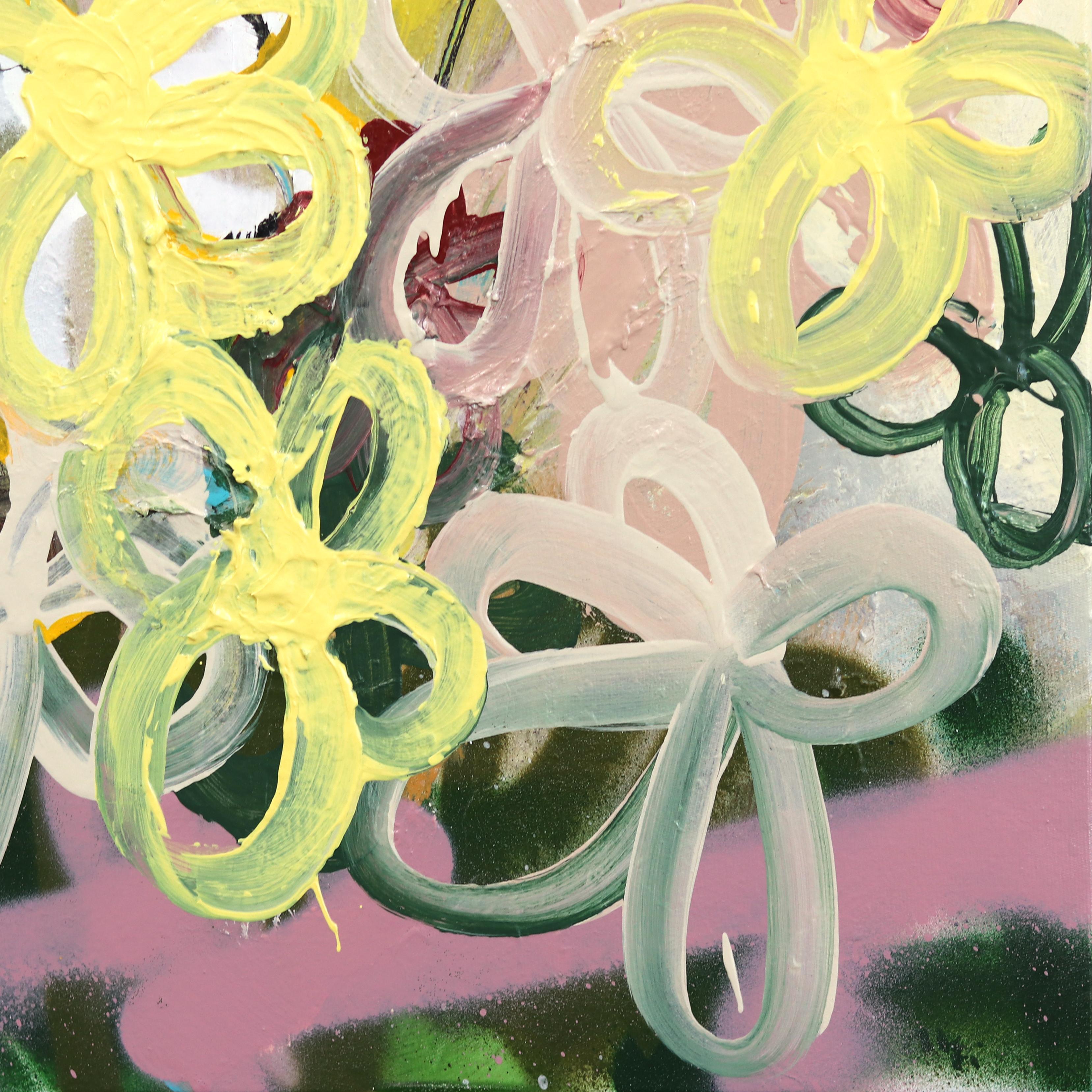 A Lovely Bunch- Abstrakt Fröhlich Bunt Floral Graffiti Gemischte Medien Pop Kunstwerk (Zeitgenössisch), Painting, von Amber Goldhammer