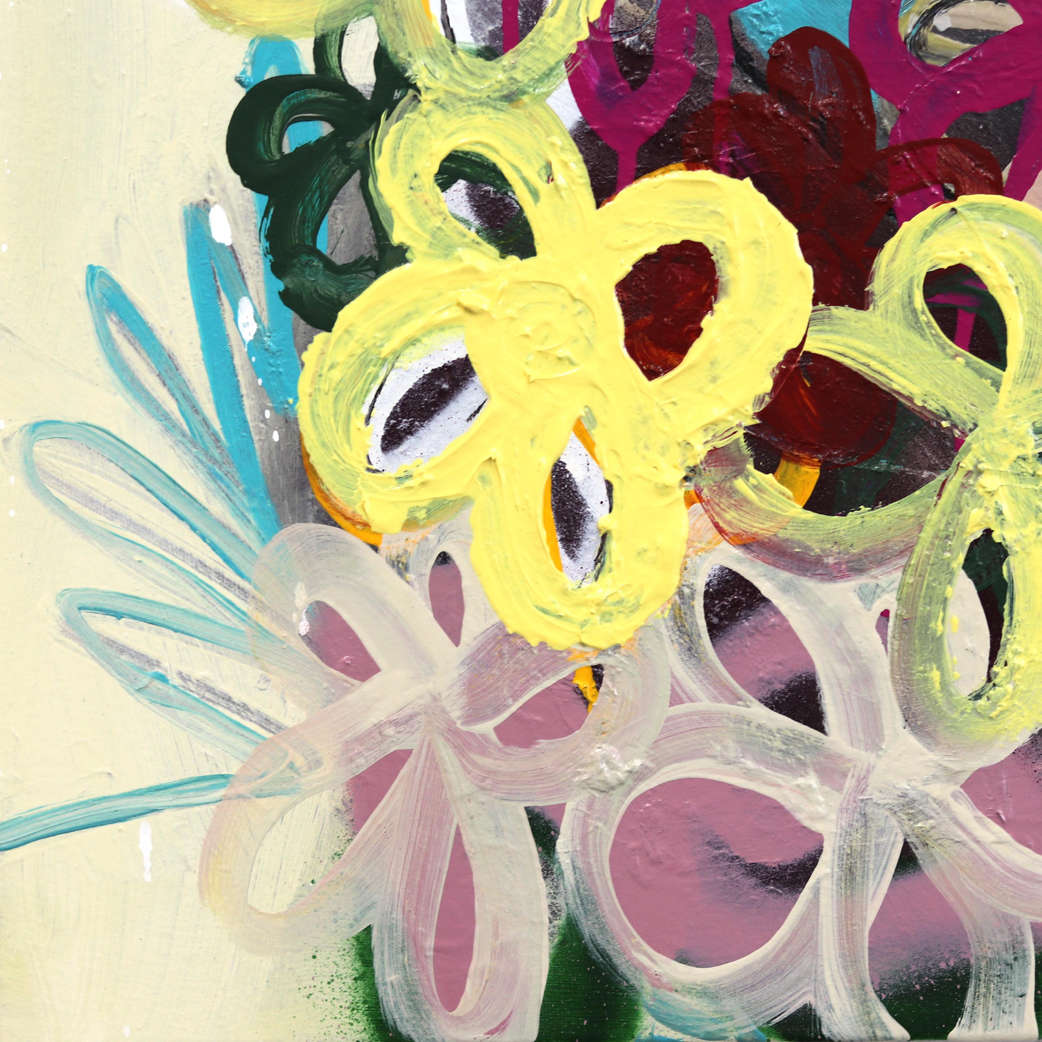 A Lovely Bunch- Abstrakt Fröhlich Bunt Floral Graffiti Gemischte Medien Pop Kunstwerk im Angebot 3
