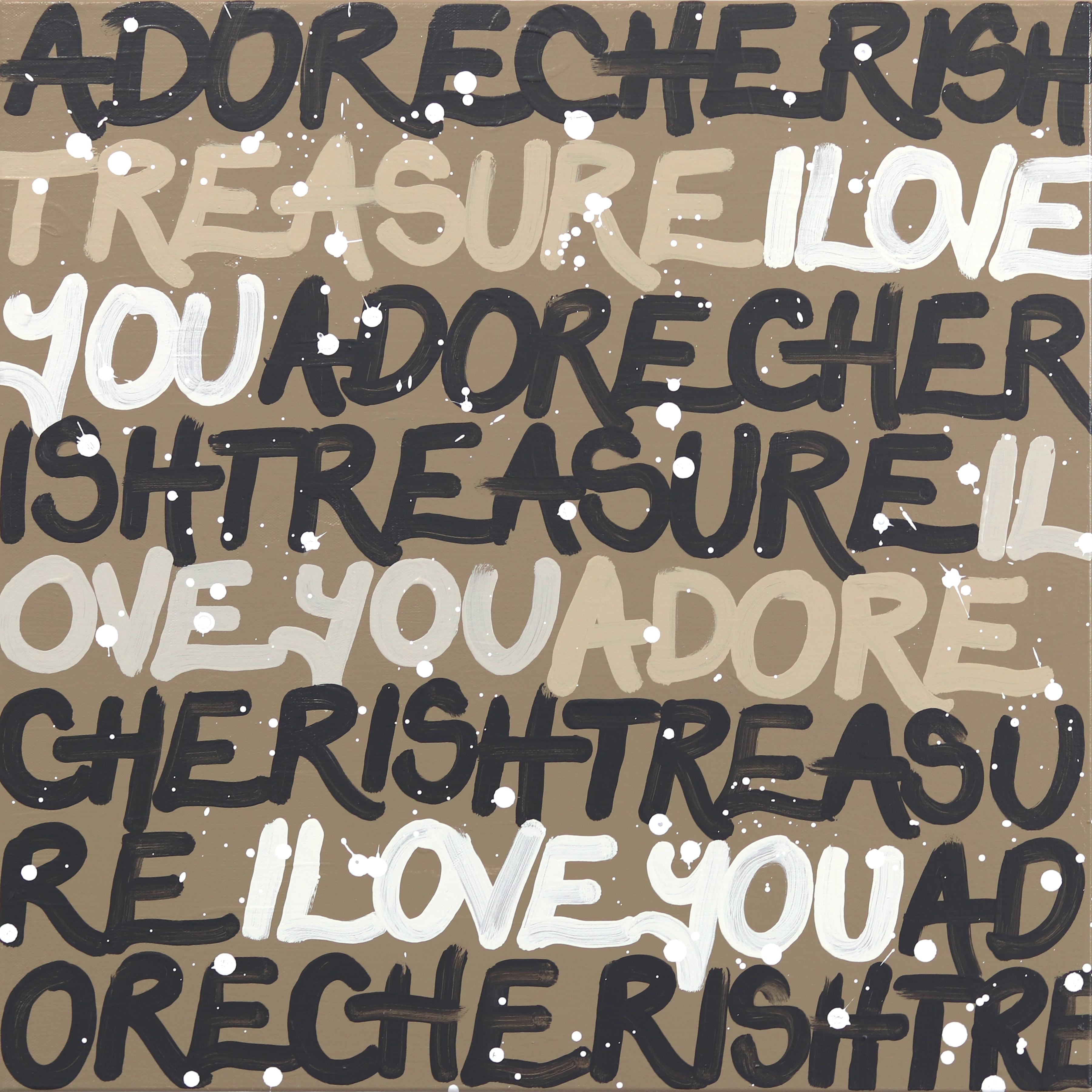 Adorez, Chérissez et Aimez - Graffiti abstrait en tons bruns Peinture en techniques mixtes - Mixed Media Art de Amber Goldhammer