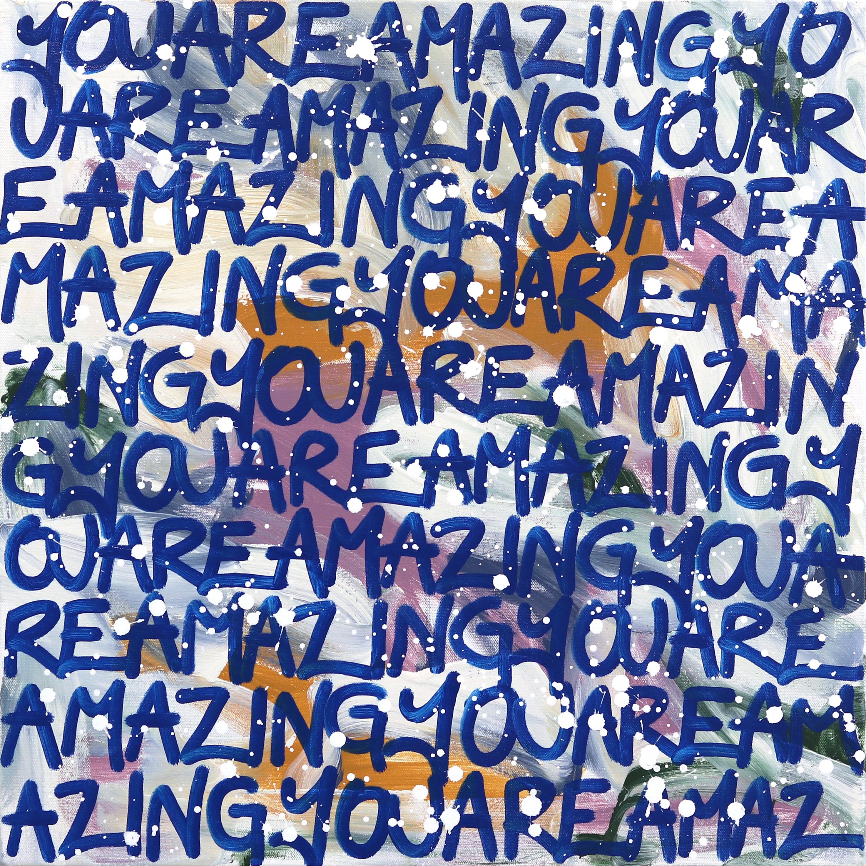 Amazing - Original Blue Abstract Street Art Painting (peinture de rue abstraite bleue) - Mixed Media Art de Amber Goldhammer