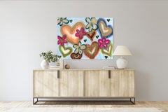 Blossoming Young Love - Gold Blue Street Art Graffiti Original on Canvas