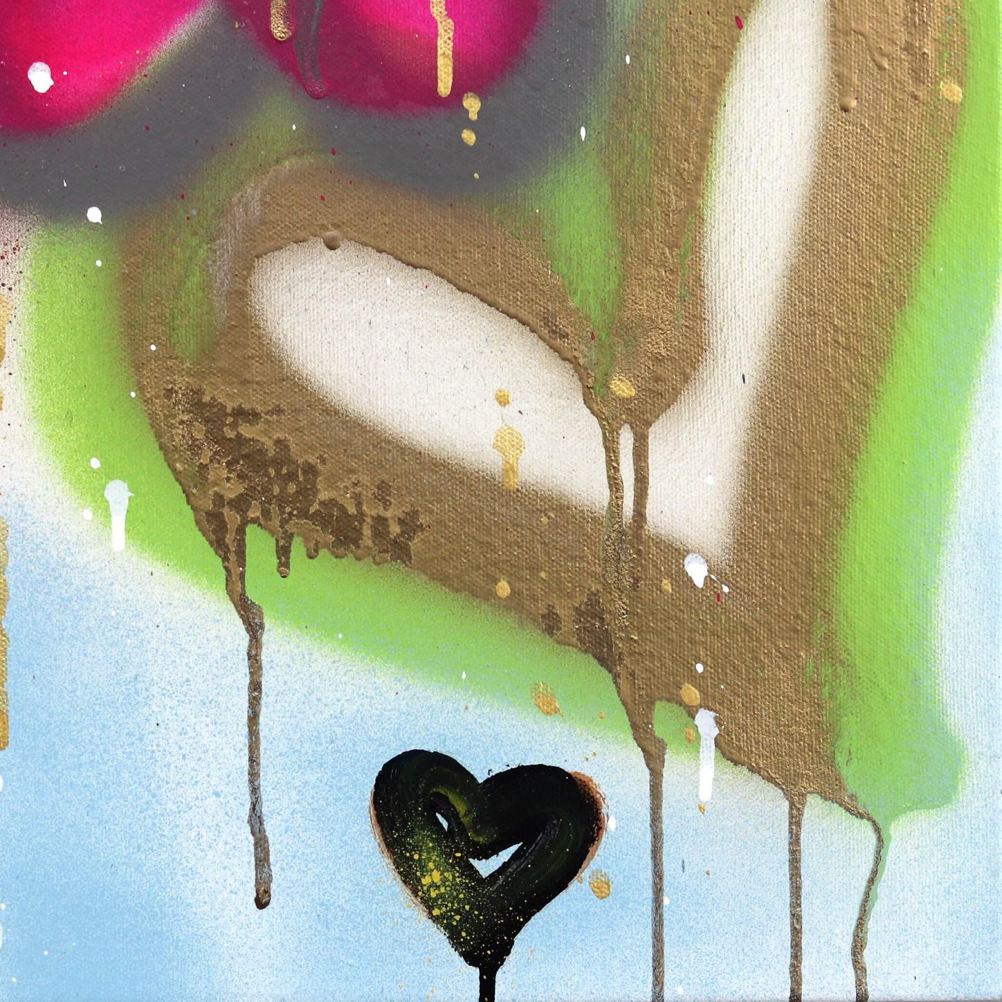 Blossoming Young Love - Gold Blue Street Art Graffiti Original on Canvas en vente 3