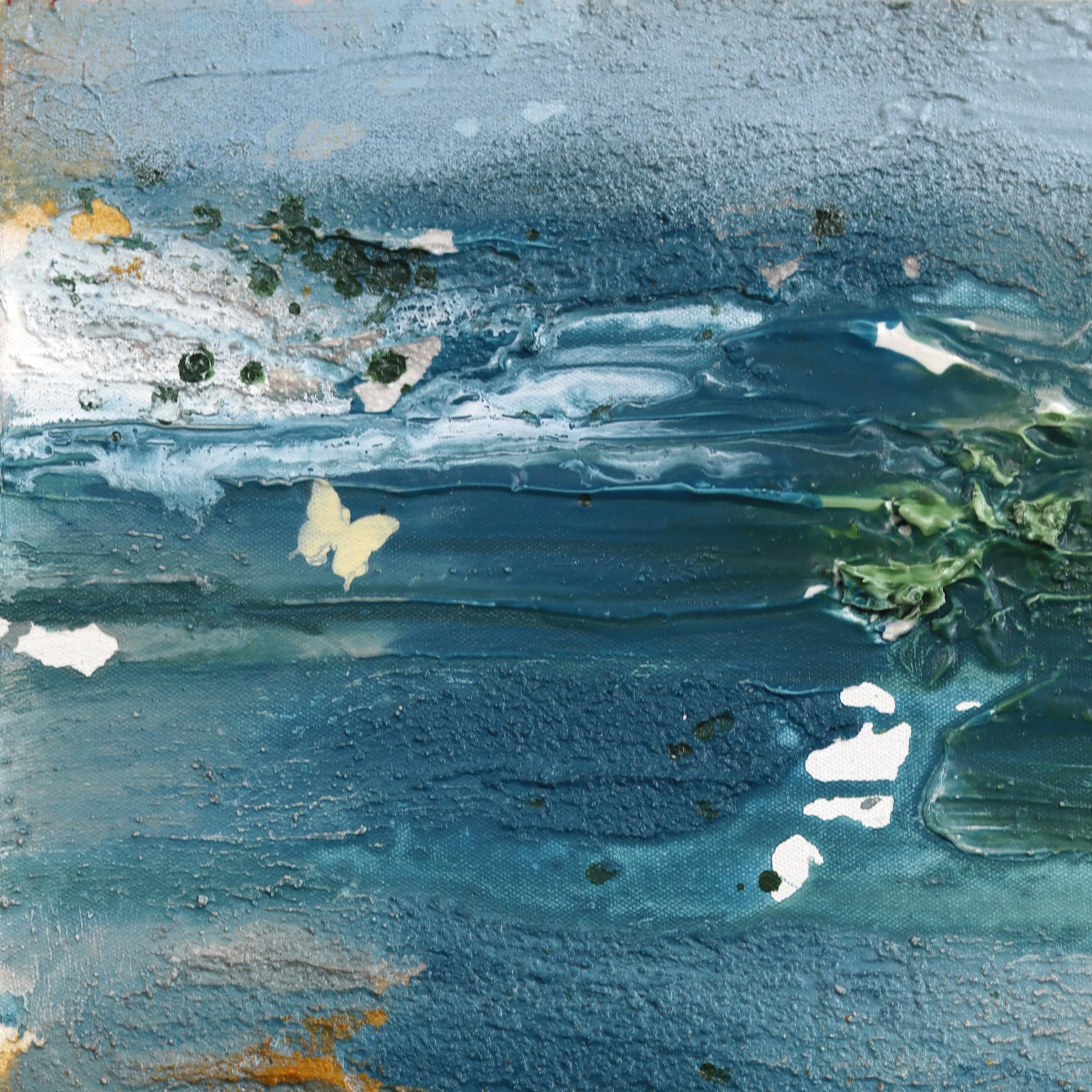 Schmetterling küsst - Abstrakte erdige Ton Textur geschichtet Mixed Media Painting im Angebot 4