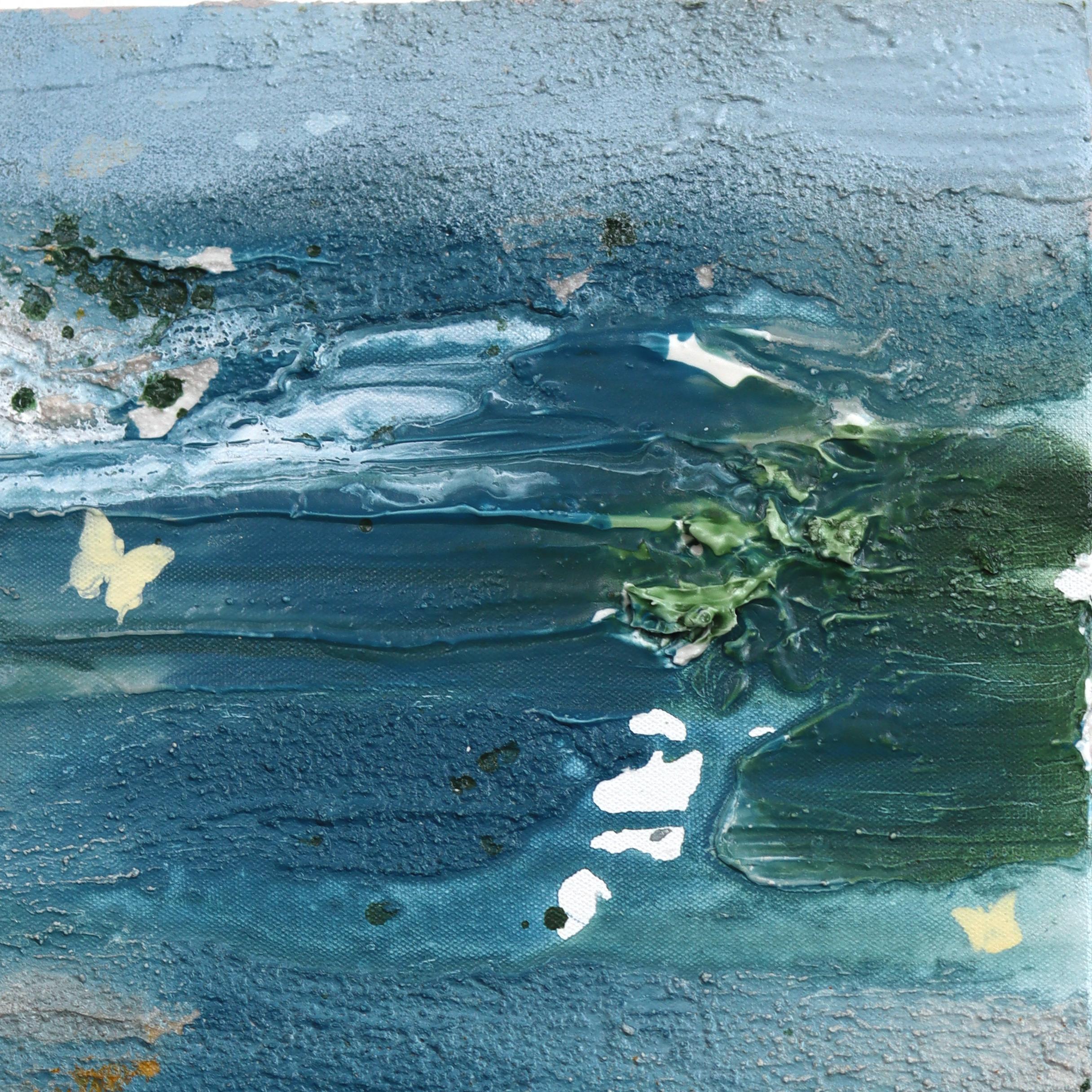 Schmetterling küsst - Abstrakte erdige Ton Textur geschichtet Mixed Media Painting im Angebot 5