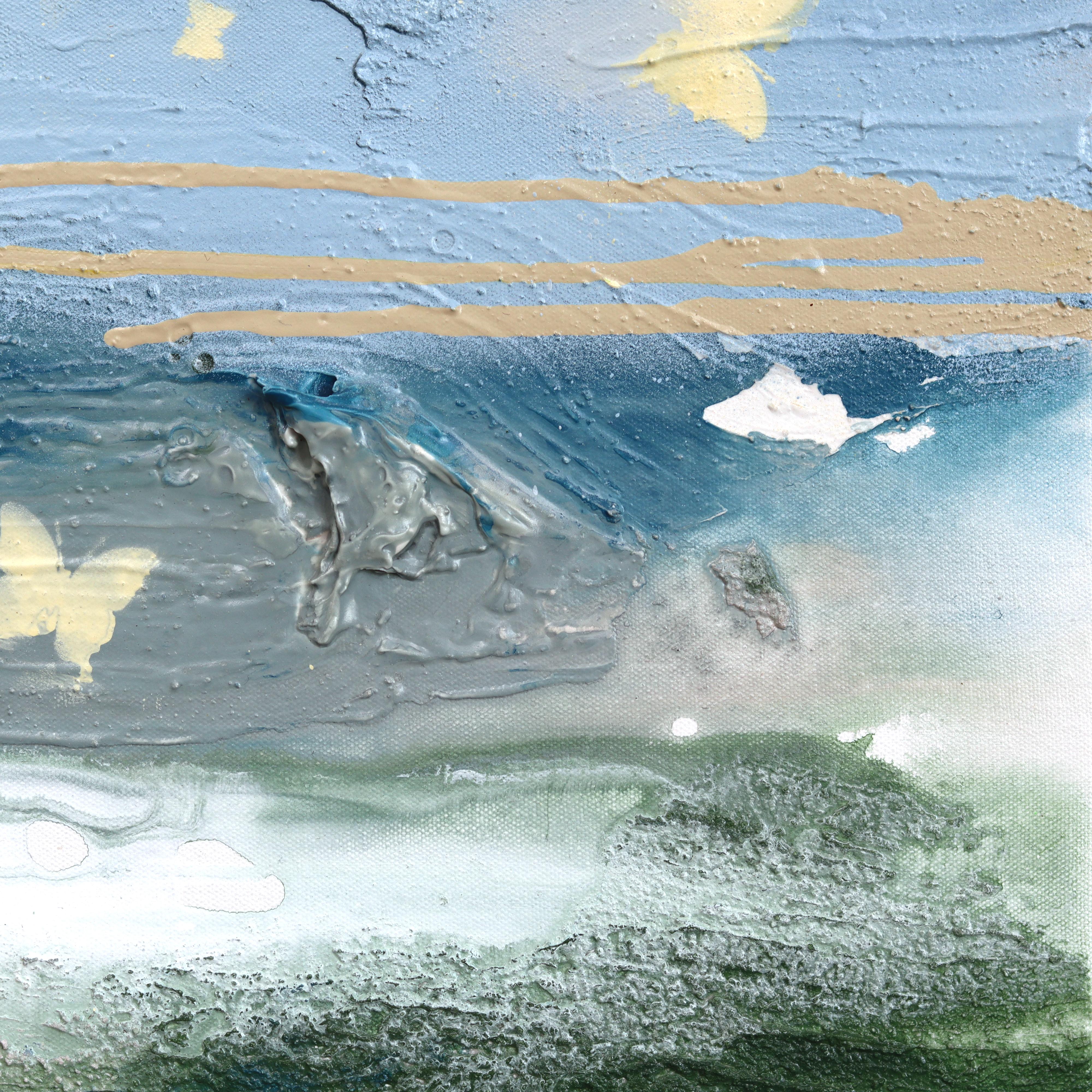 Schmetterling küsst - Abstrakte erdige Ton Textur geschichtet Mixed Media Painting im Angebot 6