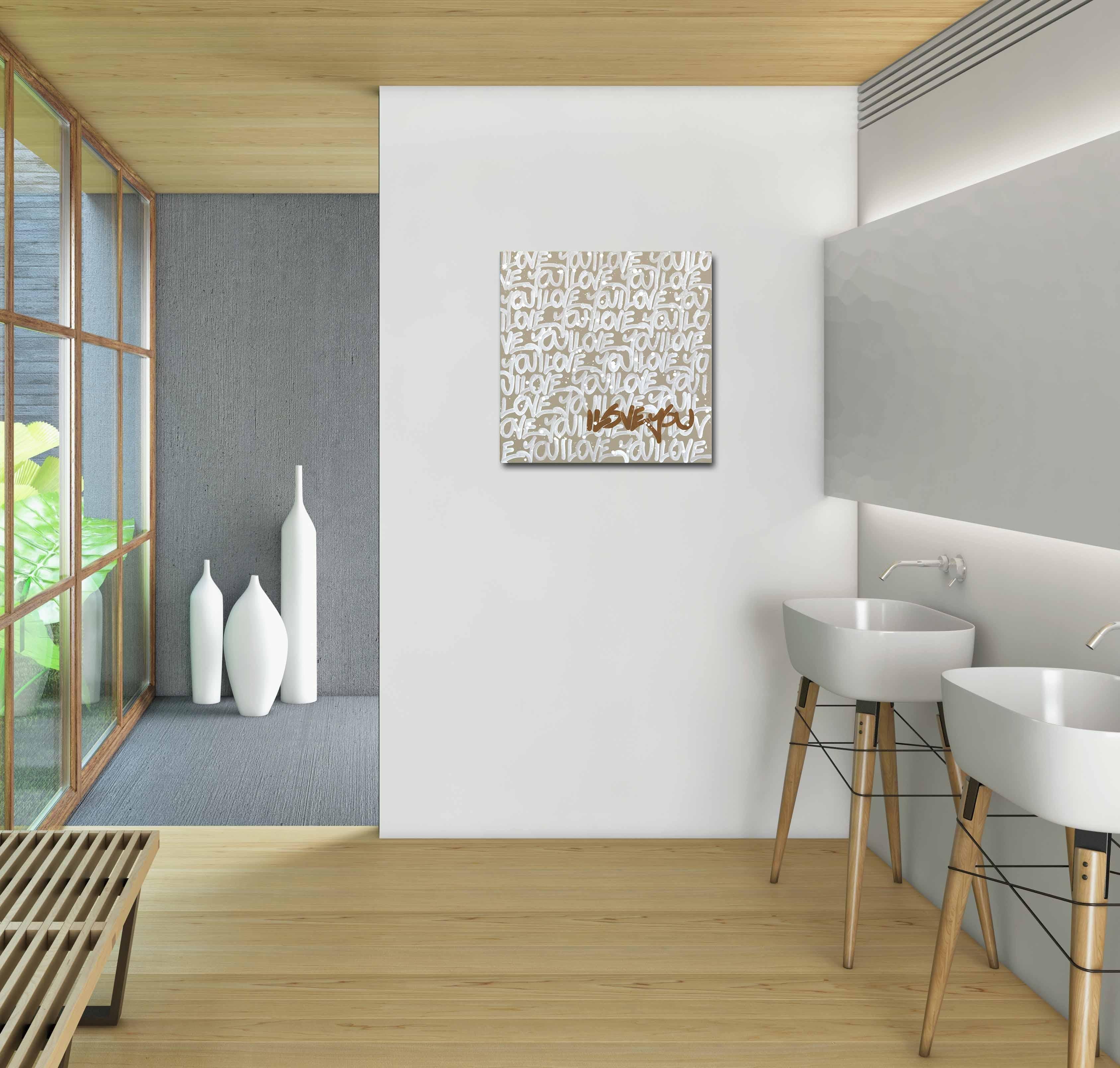 Calm Mood #2 - Abstraktes 'I LOVE YOU' Graffiti-Mischtechnik-Gemälde auf Leinwand – Painting von Amber Goldhammer