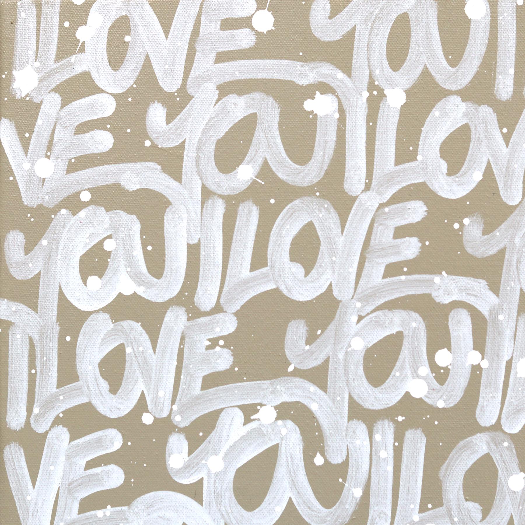 Calm Mood #2 - Abstraktes 'I LOVE YOU' Graffiti-Mischtechnik-Gemälde auf Leinwand (Zeitgenössisch), Painting, von Amber Goldhammer