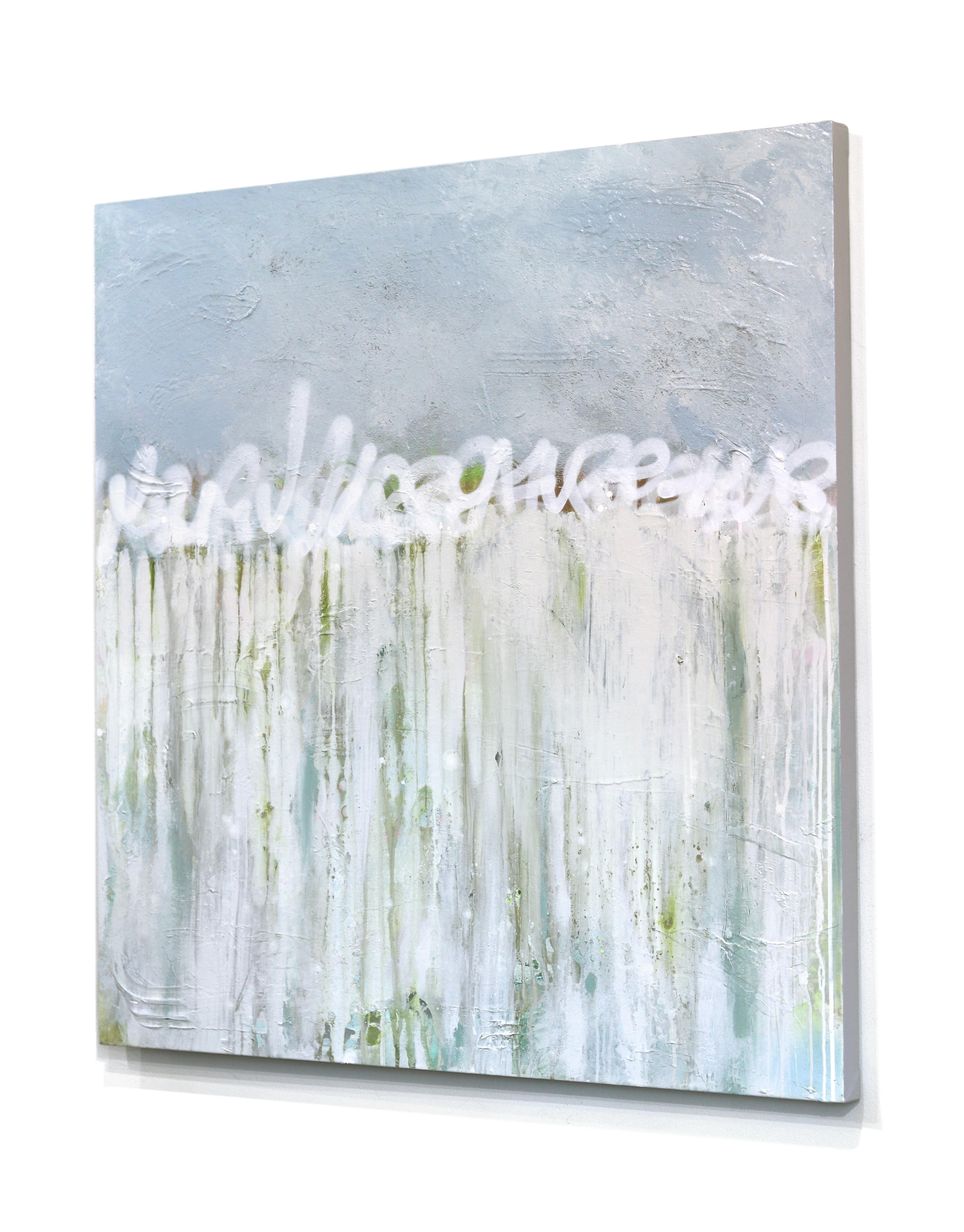 Eaux calmes - Abstrait doux, tonalités froides, peinture texturale Graffiti Mixed Media Art en vente 3