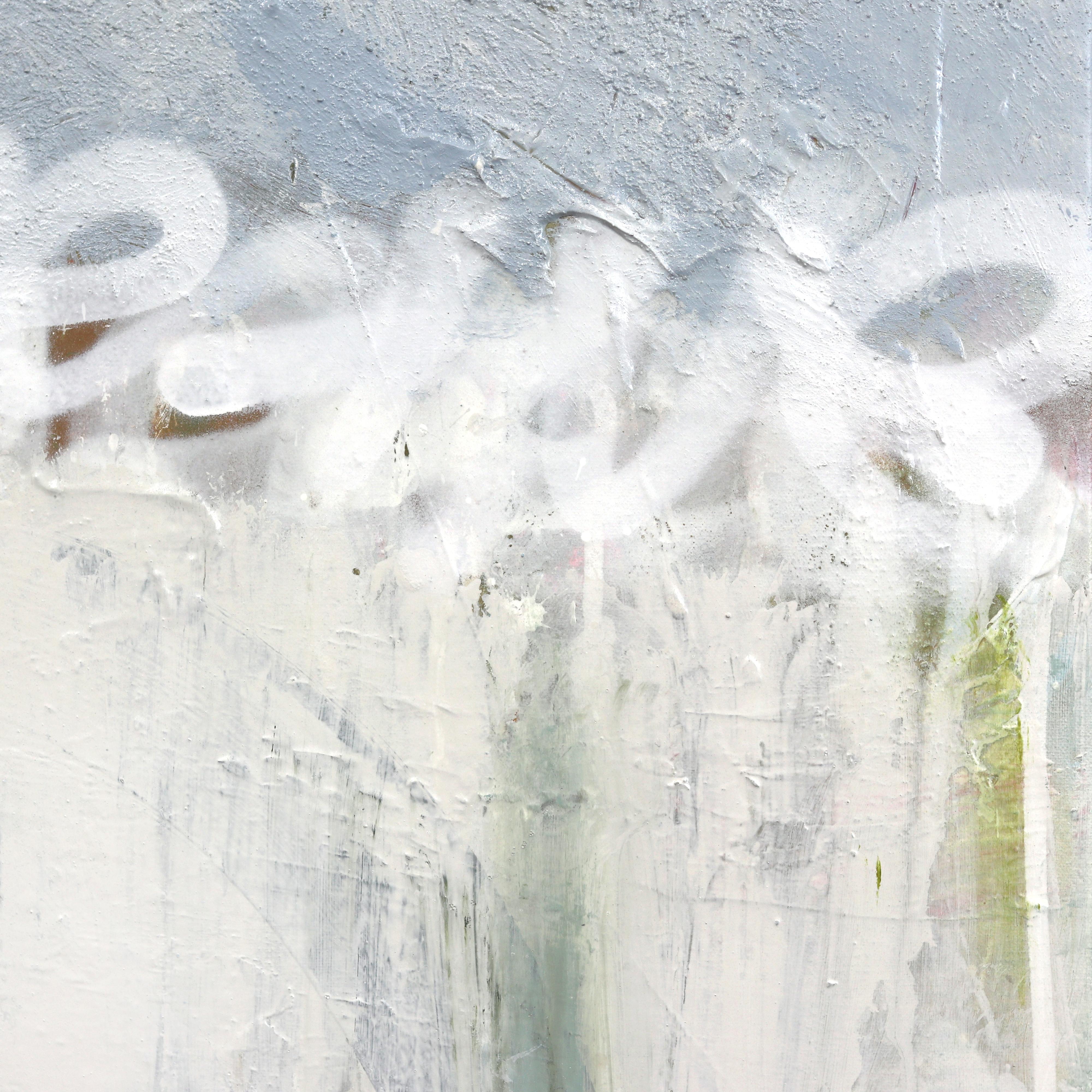Eaux calmes - Abstrait doux, tonalités froides, peinture texturale Graffiti Mixed Media Art en vente 4