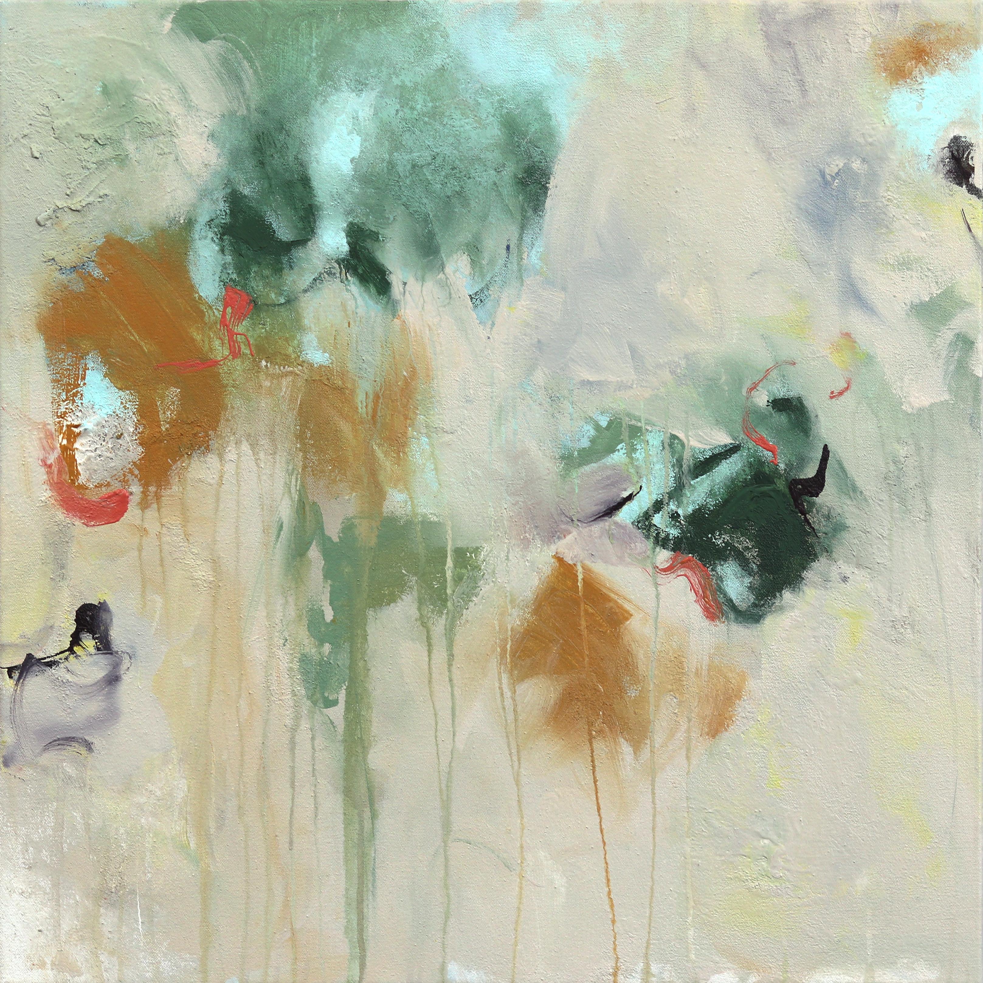 Abstract Painting Amber Goldhammer - Castaway - Abstrait ludique de la terre Textural Paint Splat Mixed Media Artwork