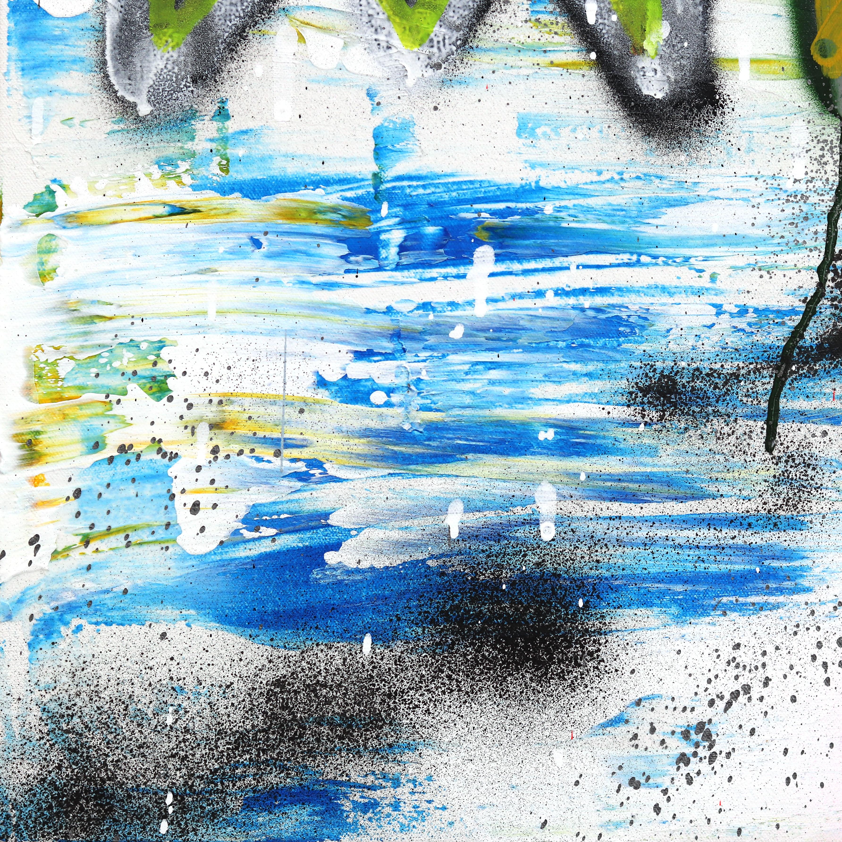 Chase Me - Opera d'arte astratta originale colorata di ispirazione retrò - Painting Contemporaneo di Amber Goldhammer