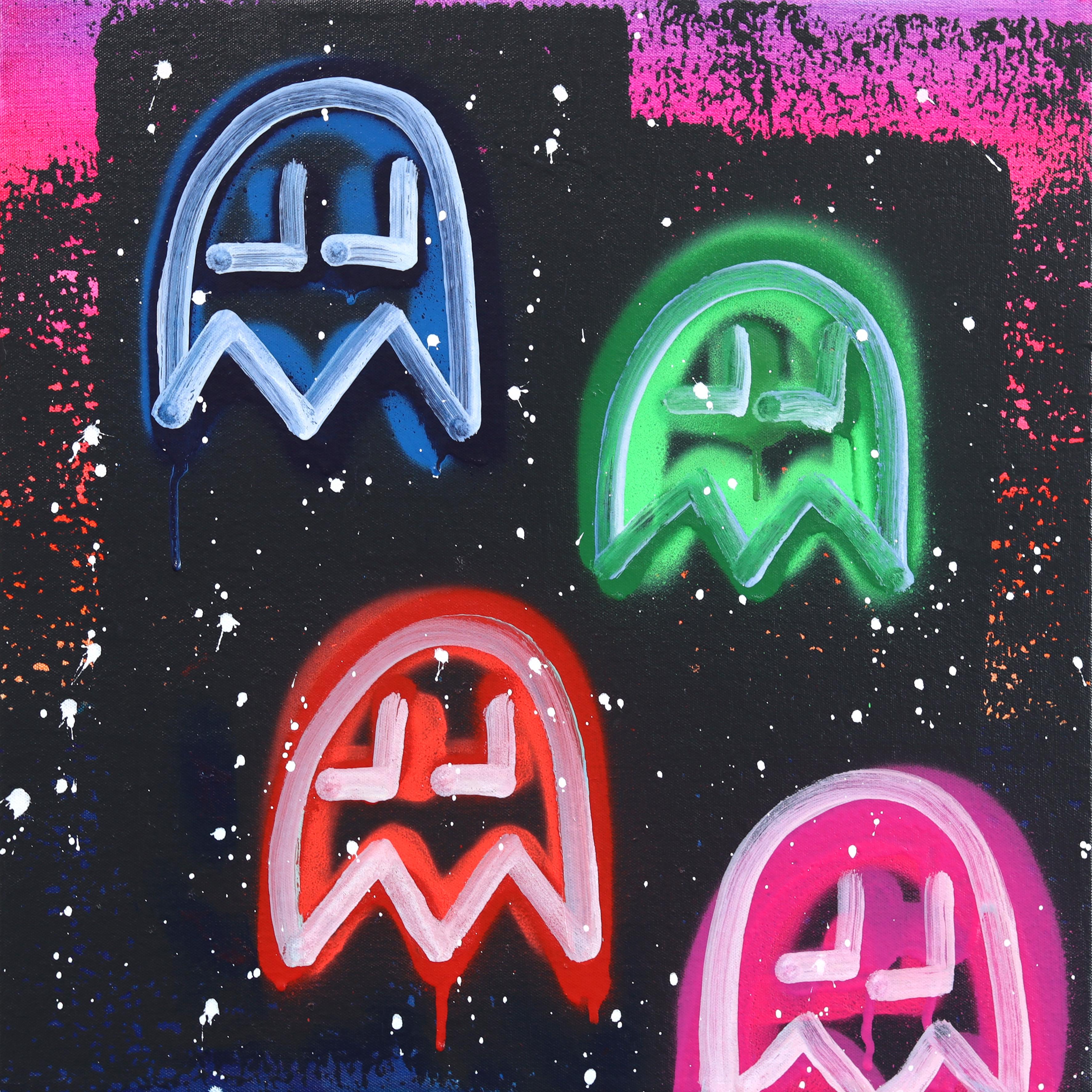 City Nights - Retro Pacman Inspired Mixed Media Graffiti Artwork on Canvas