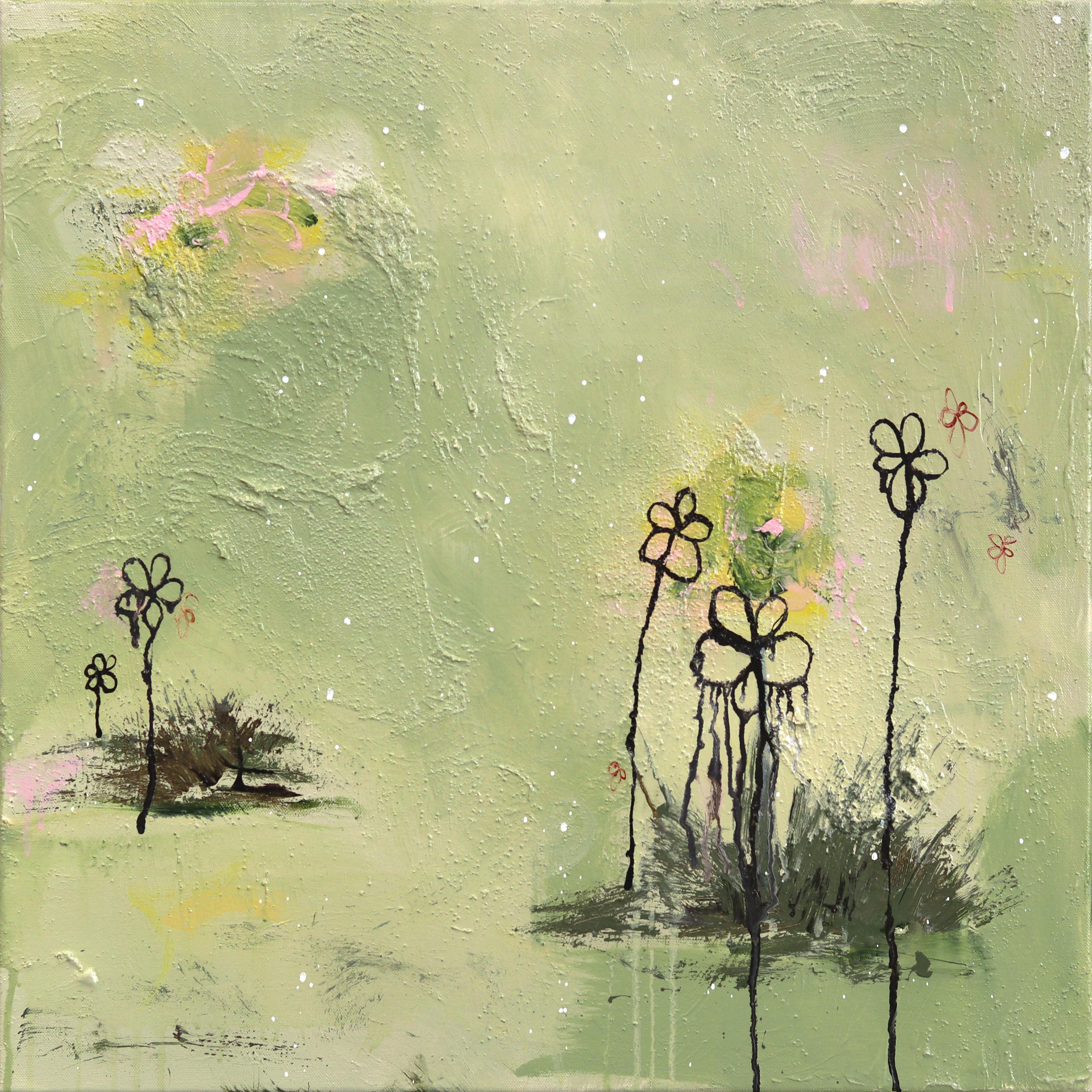 Amber Goldhammer Abstract Painting – Zyklus des Lebens - Abstrakte Sage Green Landschaft Gemälde auf Leinwand