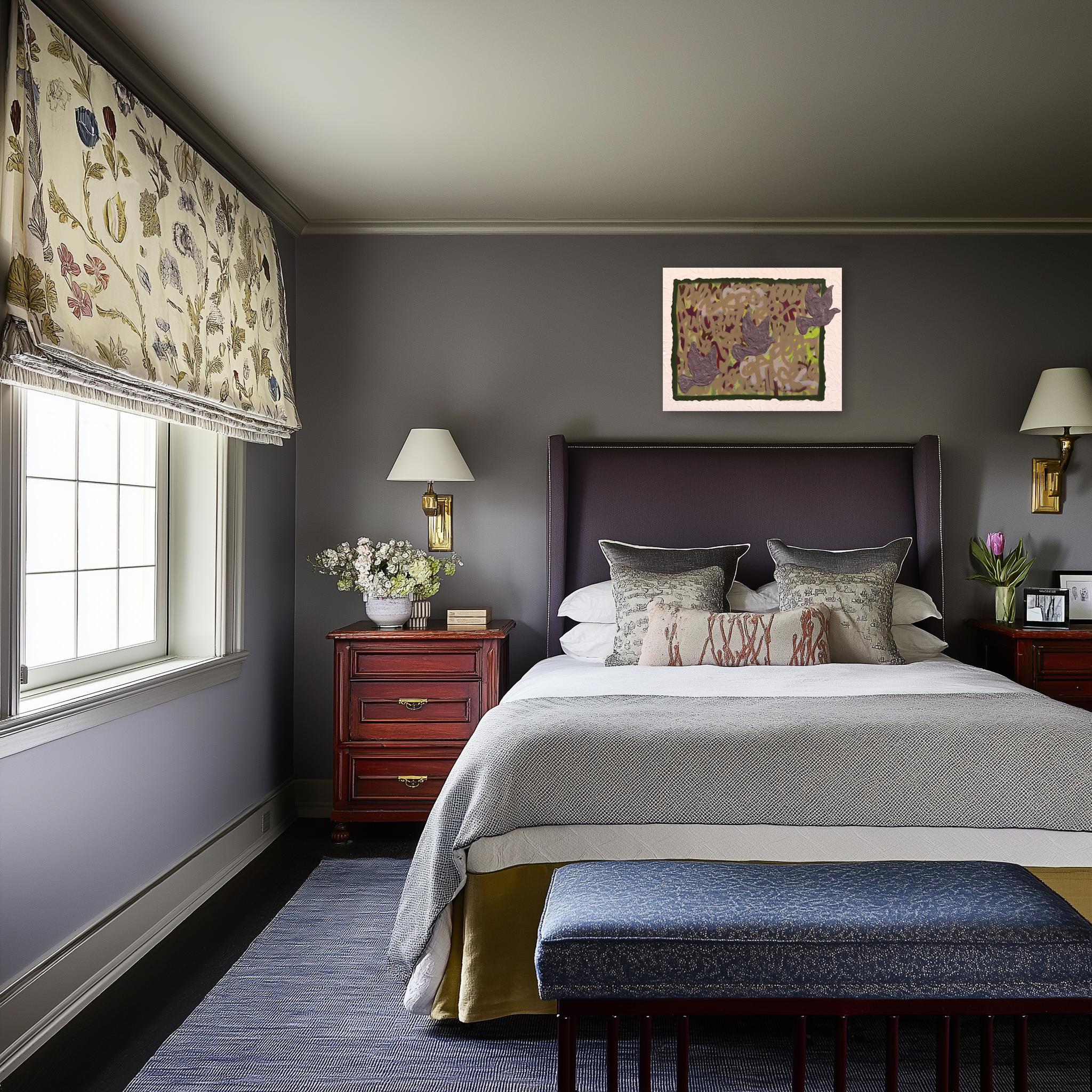 Tauben fliegen für den Frieden - Abstrakte Textur geschichteten Graffiti Mixed Media Malerei im Angebot 1