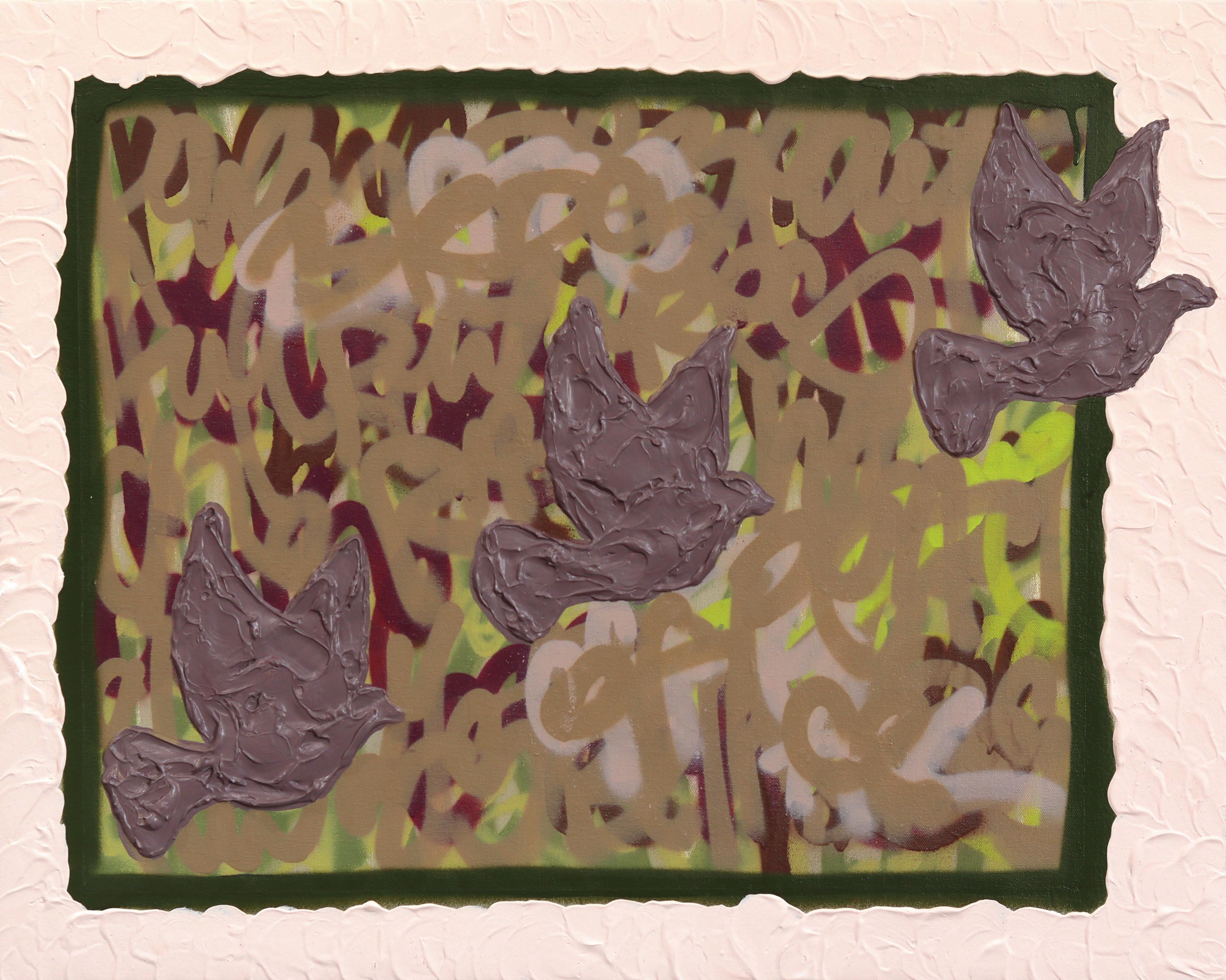 Tauben fliegen für den Frieden - Abstrakte Textur geschichteten Graffiti Mixed Media Malerei