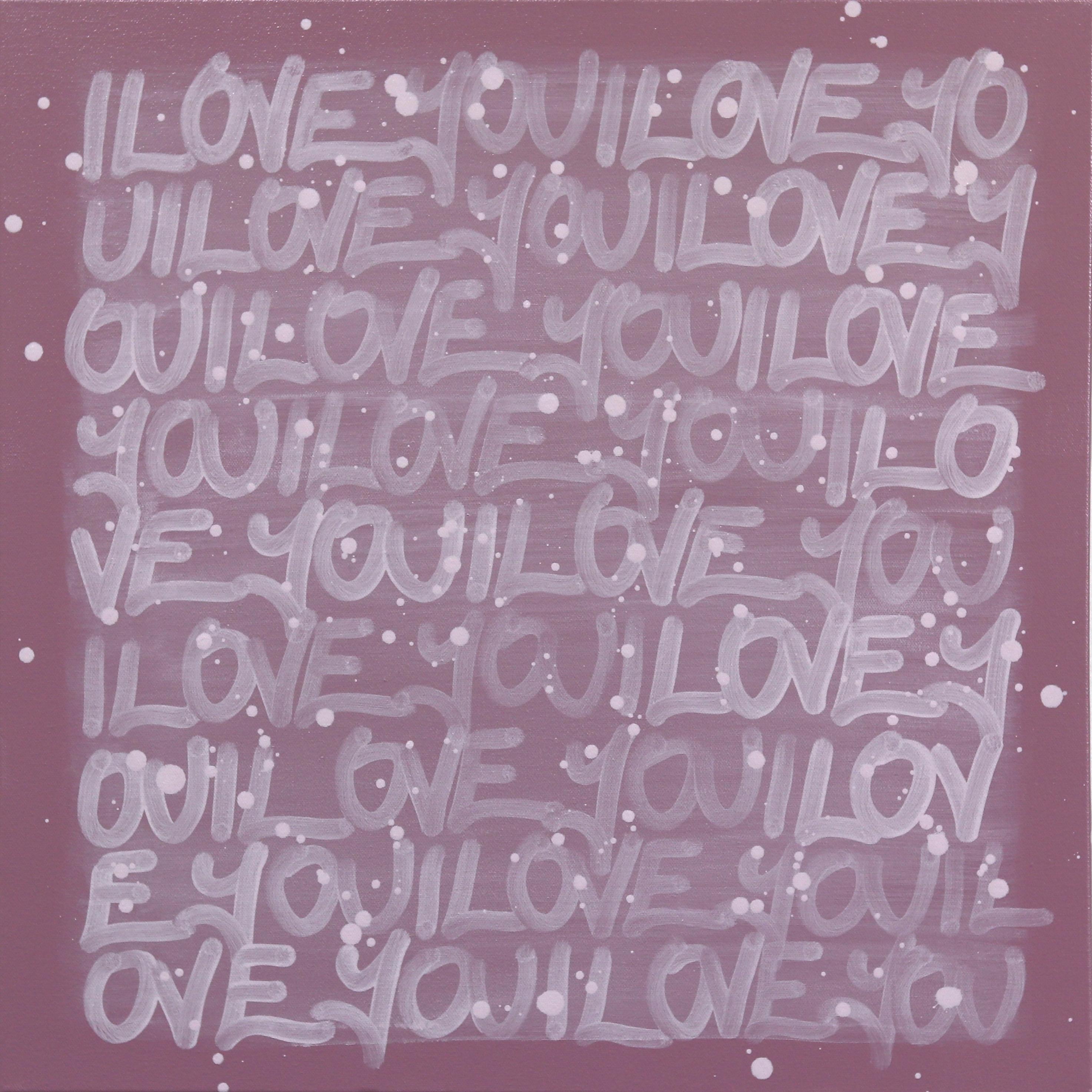 Abstract Painting Amber Goldhammer - Everything Will Be Alright - Peinture de rue originale "I LOVE YOU" en violet