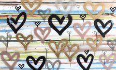 Floating By - Original Graffiti Inspired Beige Hearts Abstract Stripes Artwork