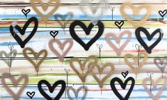 Floating By - Opera d'arte originale ispirata ai graffiti con strisce astratte di cuori beige