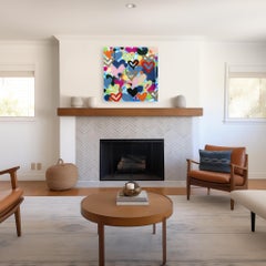 Volando hacia el infinito - Graffiti abstracto de corazones de colores Obra de arte pop de técnica mixta