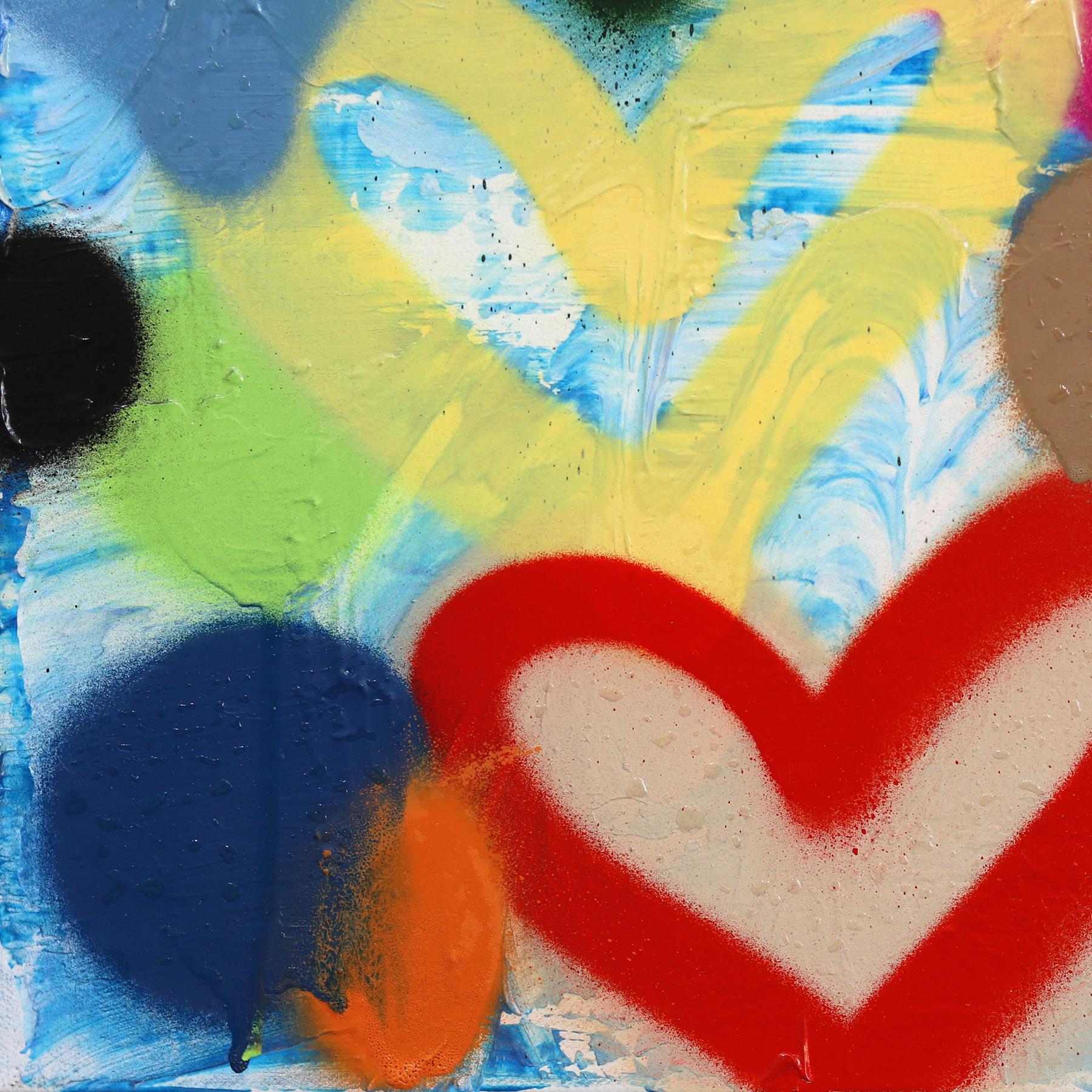 Flying To Infinity - Abstrakte bunte Herzen Graffiti Mixed Media Pop Kunstwerk im Angebot 4