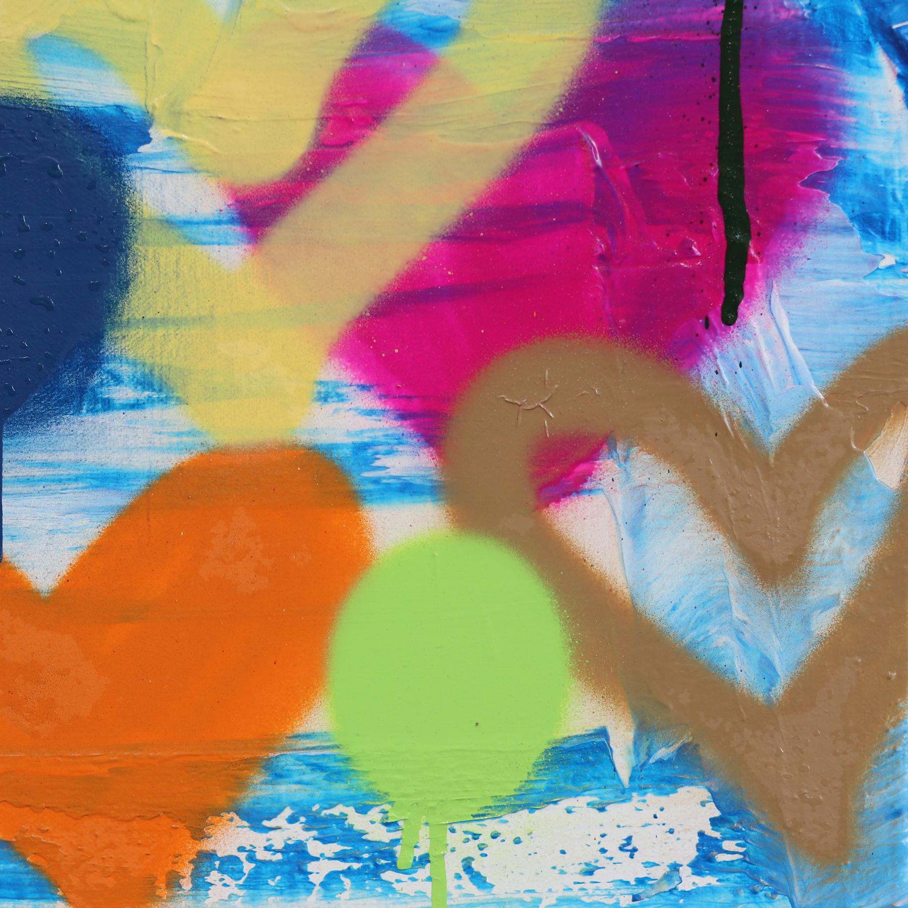 Flying To Infinity - Abstrakte bunte Herzen Graffiti Mixed Media Pop Kunstwerk im Angebot 5