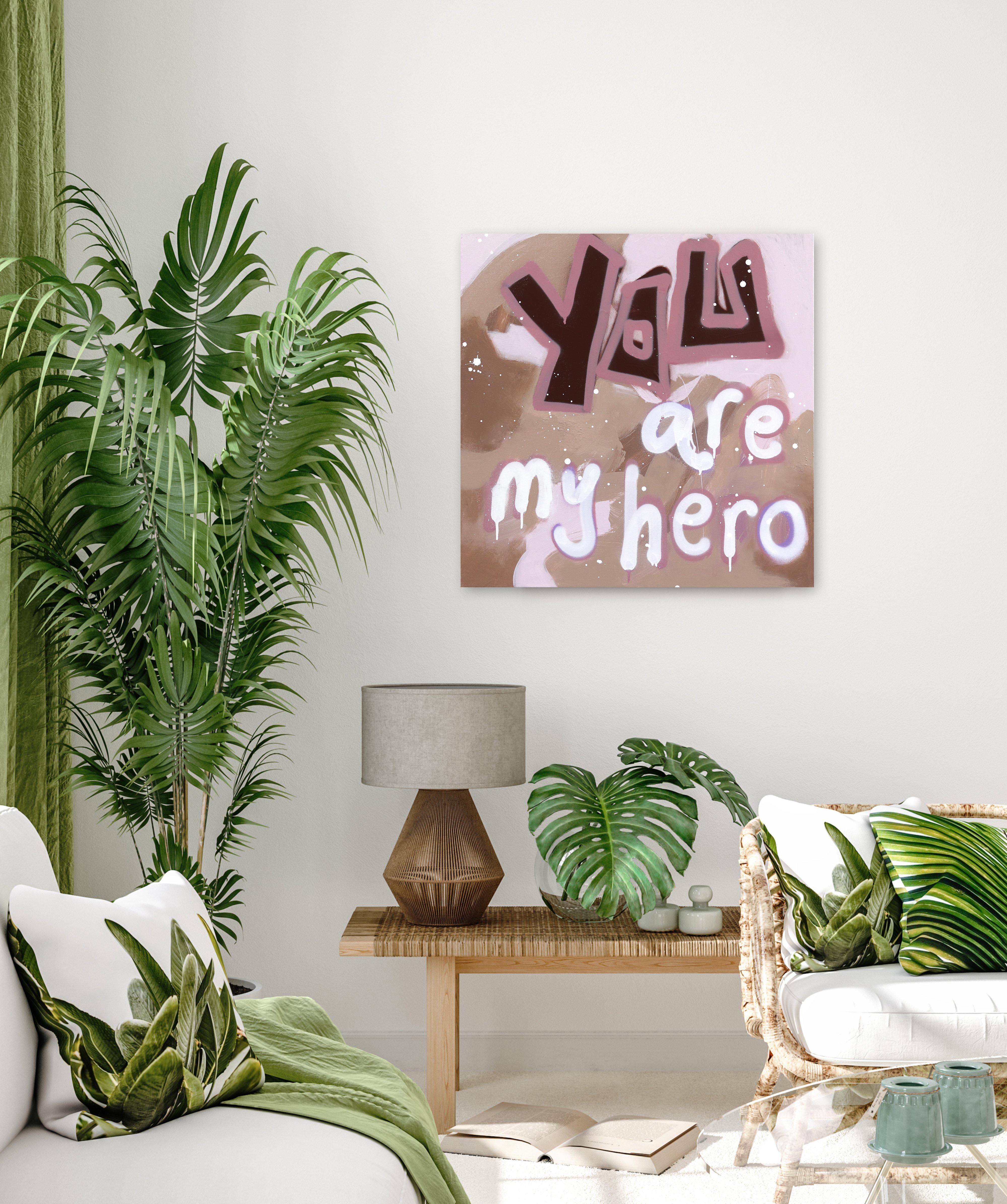 Forever My Hero - Original Inspiring Text Mauve Abstract Graffiti Artwork - Contemporary Mixed Media Art by Amber Goldhammer