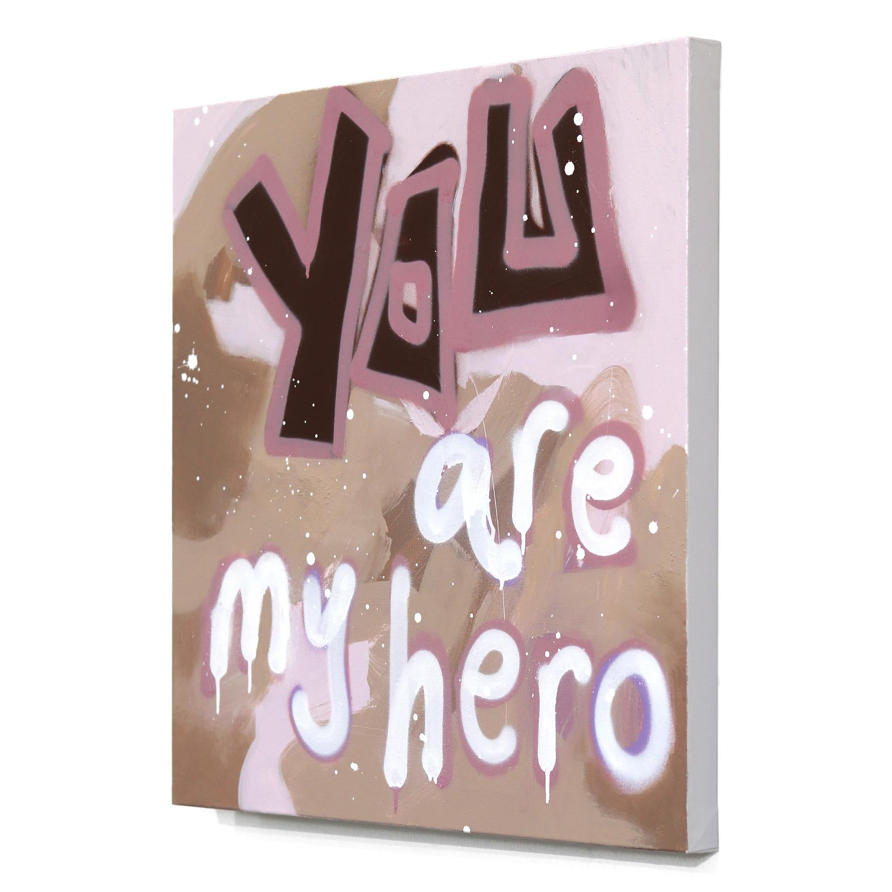 Forever My Hero - Original Inspiring Text Mauve Abstract Graffiti Artwork For Sale 1