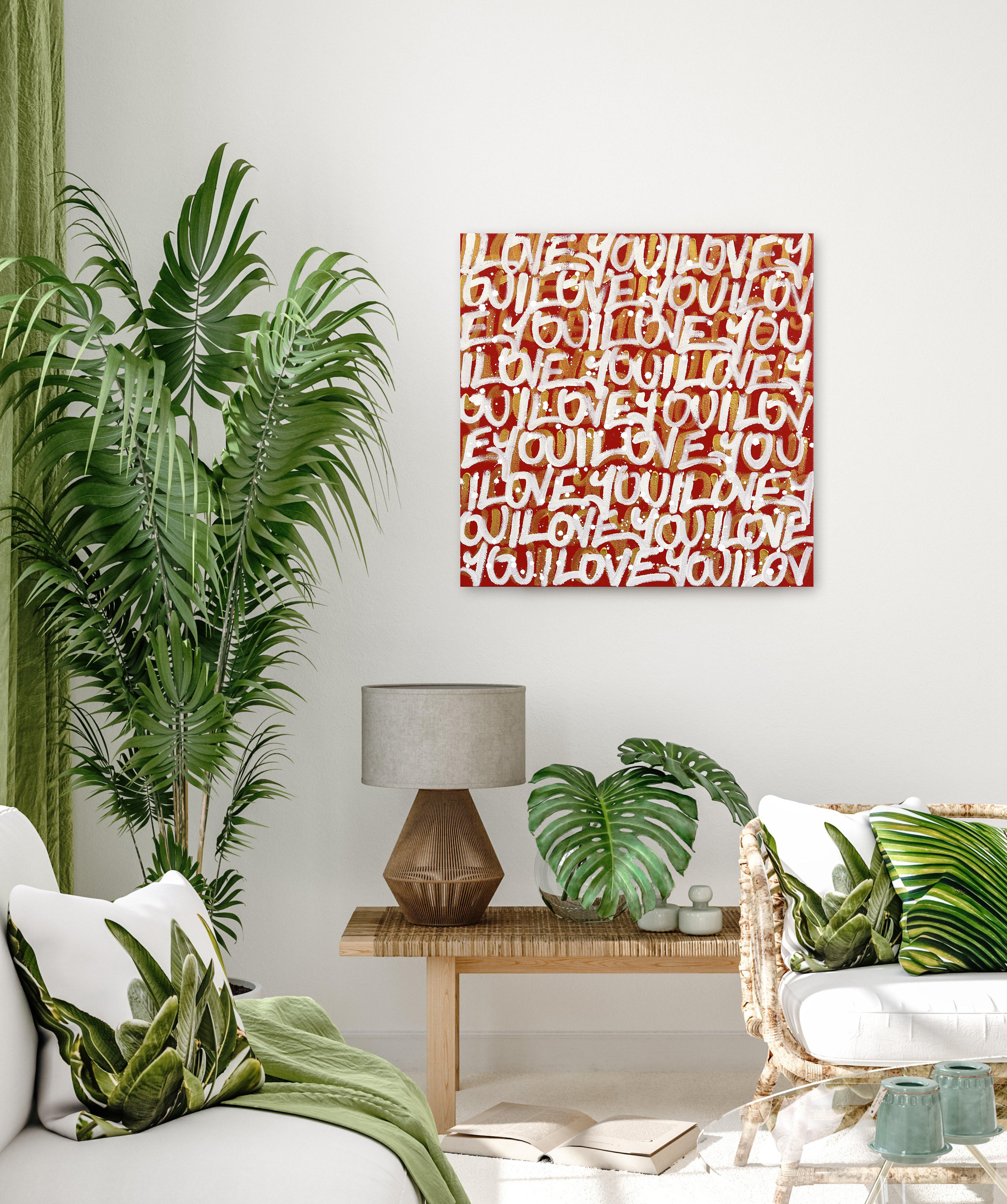 Goldie - Abstraktes feuriges 'I LOVE YOU' Graffiti Gemälde auf Leinwand im Angebot 3