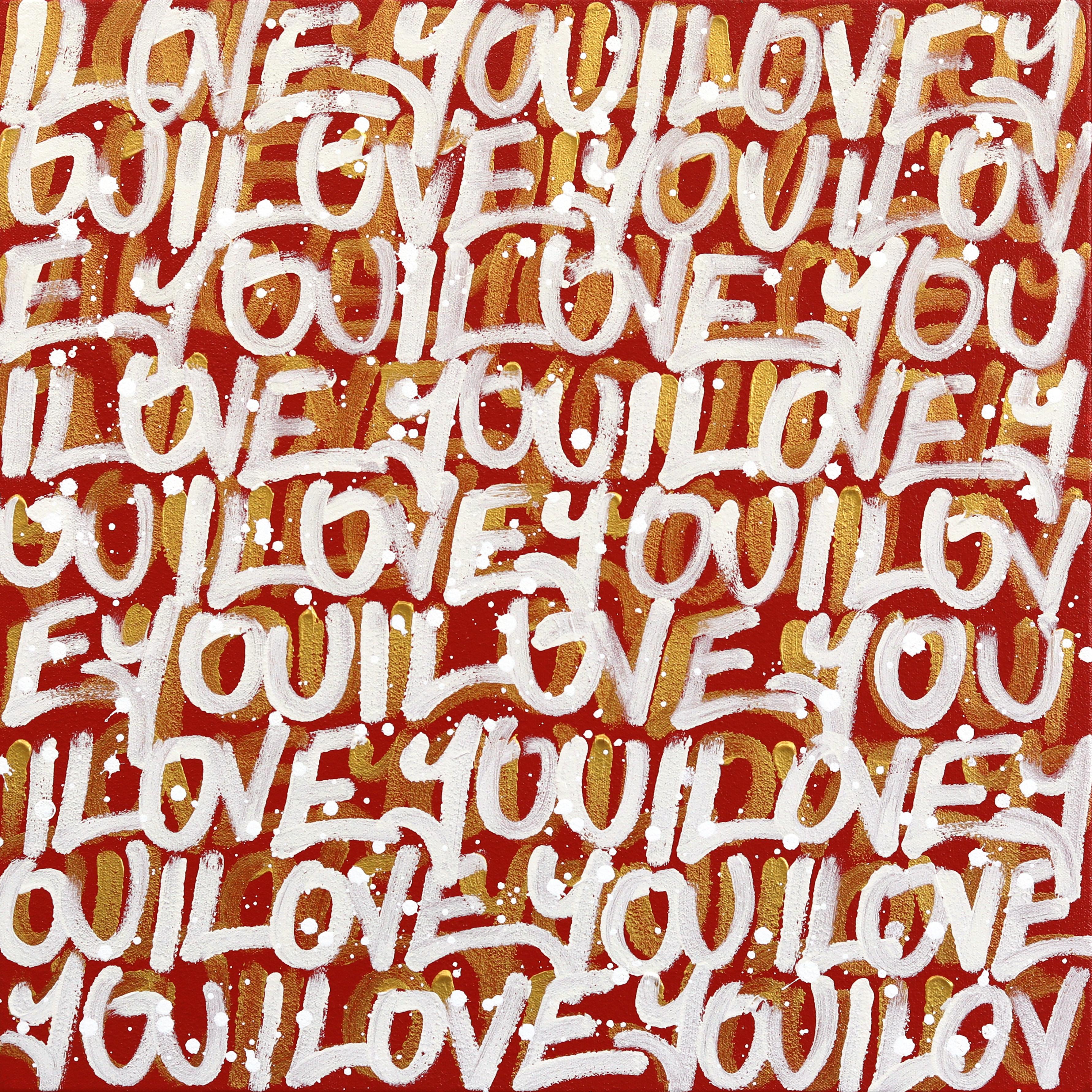 Goldie - Abstract Fiery 'I LOVE YOU' Graffiti Mixed Media Painting on Canvas