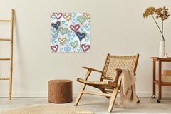 Le bonheur surgit - Peinture originale au pastel doux avec des cœurs sur toile