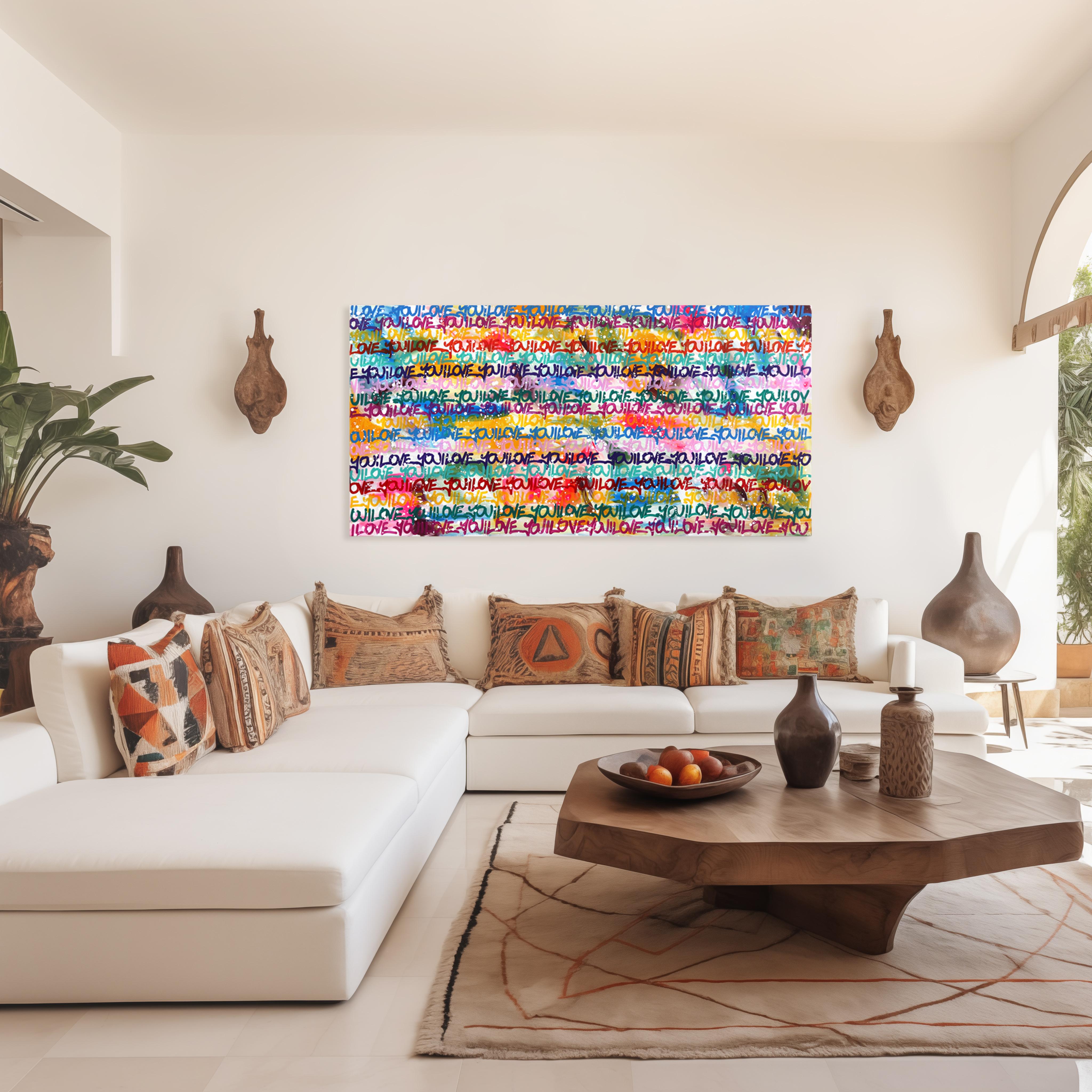 La felicità è ciò che conta - Pittura astratta colorata originale di street art - Painting di Amber Goldhammer