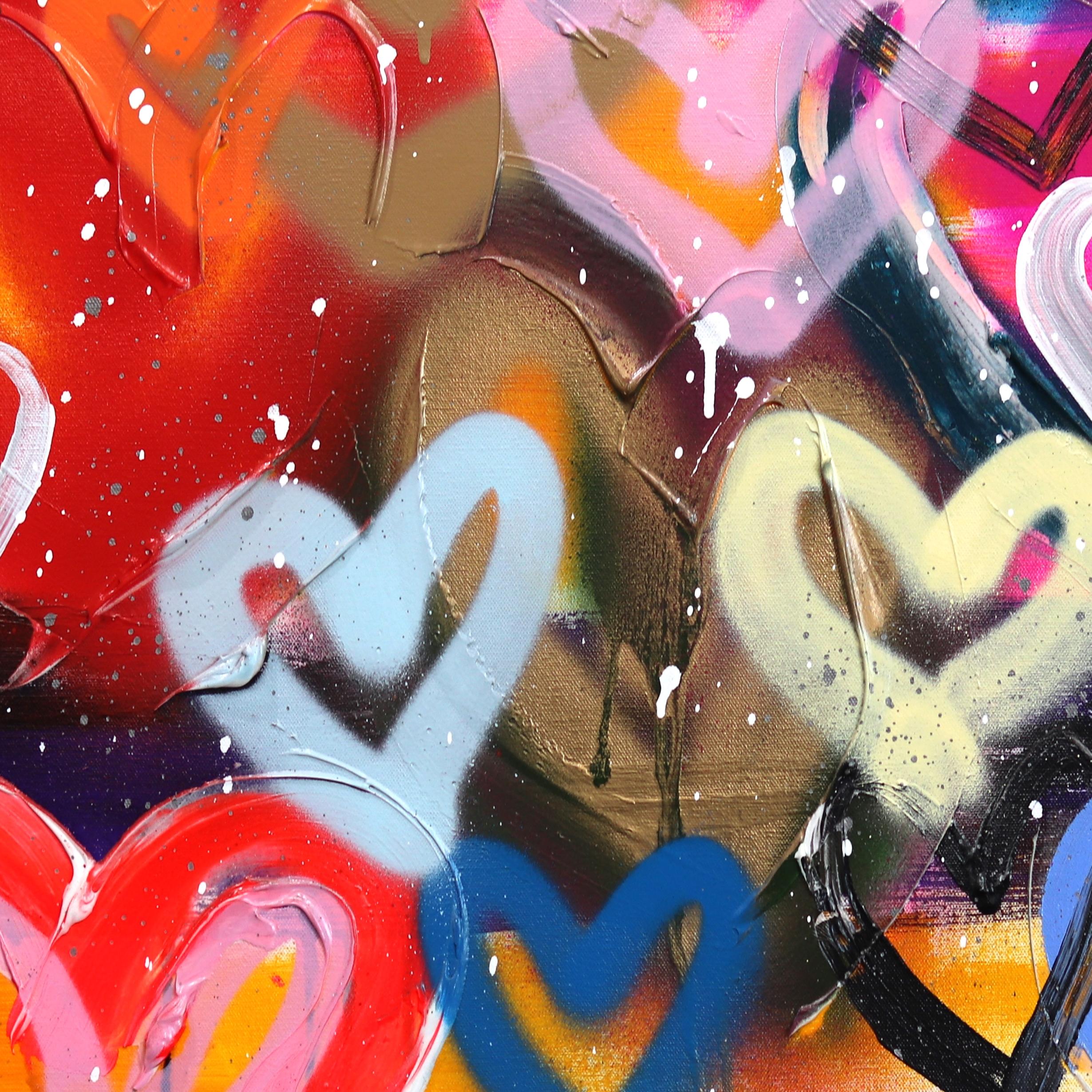 Happy Hearts Full of Love - Hearts Colorful Hearts Bold Original Pop Artwork en vente 1