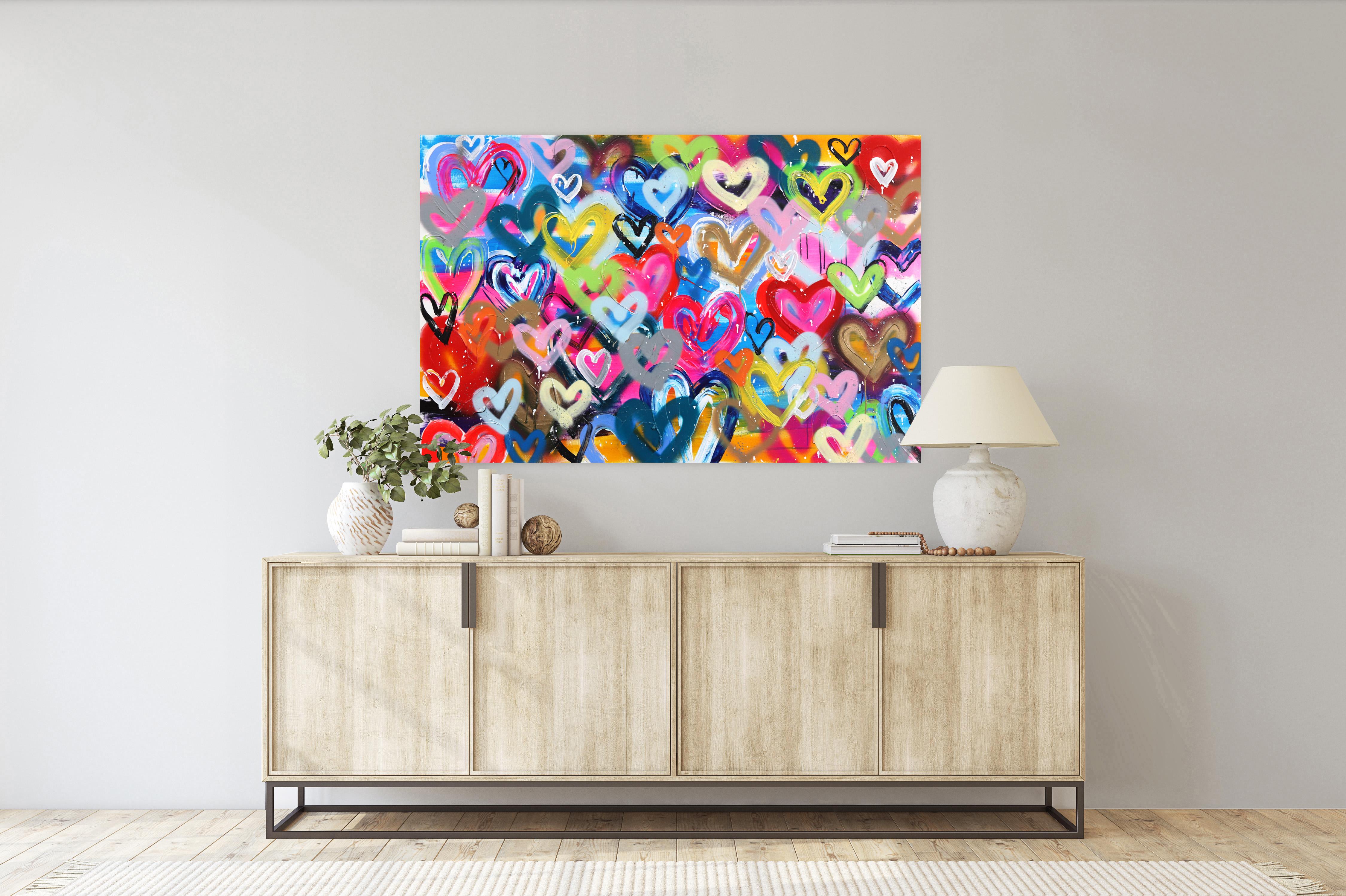 Happy Hearts Full of Love - Hearts Colorful Hearts Bold Original Pop Artwork en vente 2