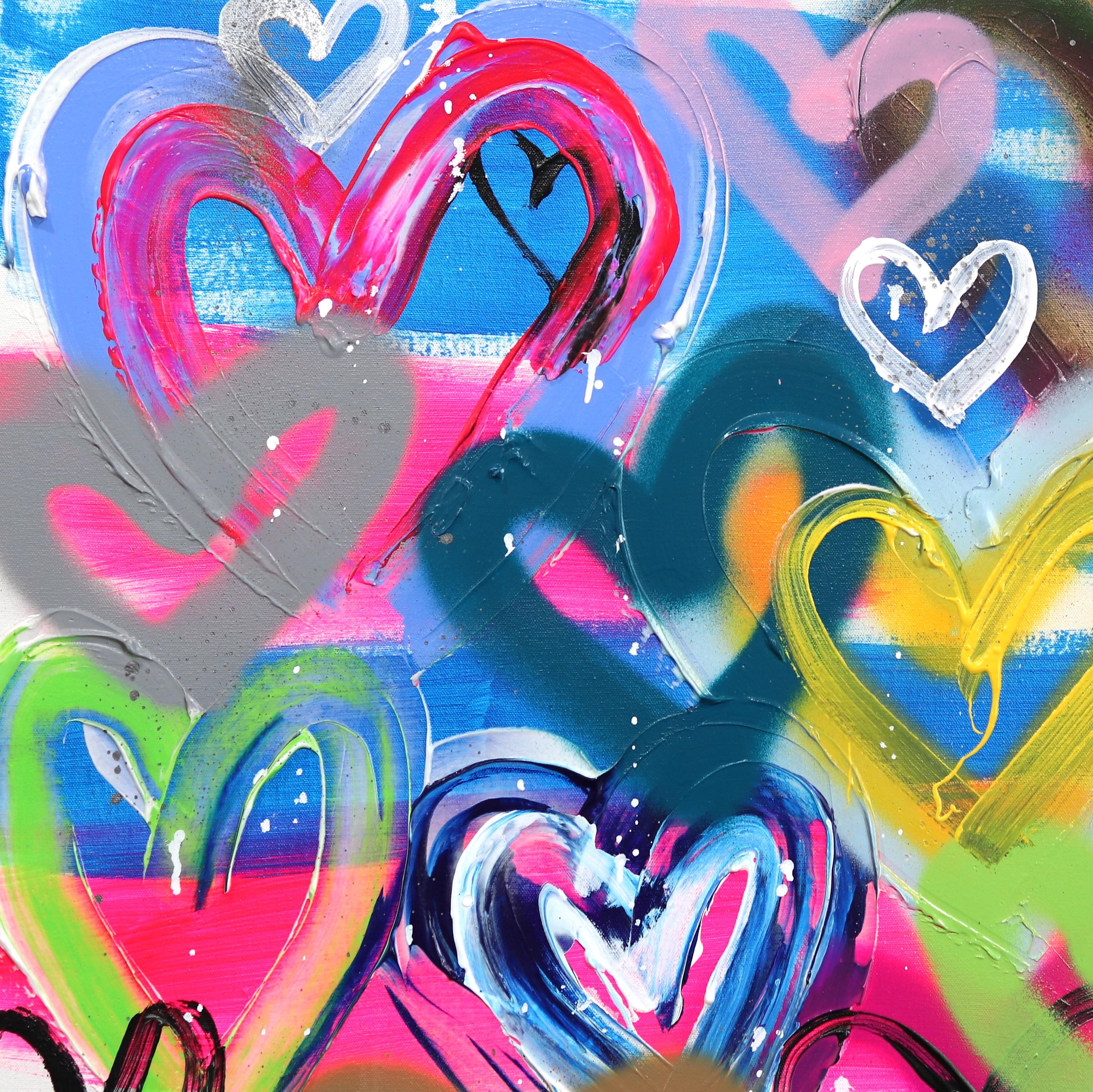 Happy Hearts Full of Love - Hearts Colorful Hearts Bold Original Pop Artwork en vente 3